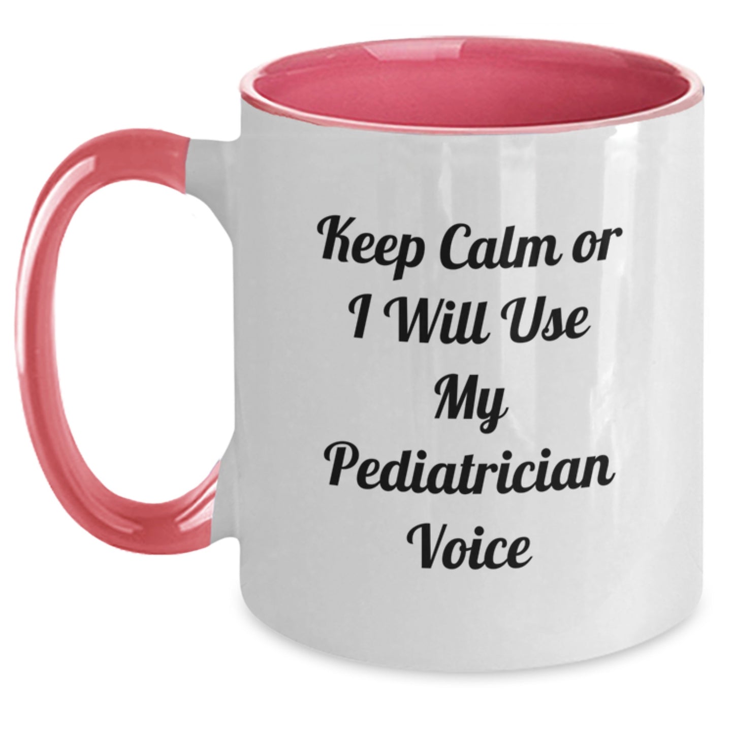 Funny Pediatrician Gifts from Men to Friends - Keep Calm Or I Will Use My Pediatrician Voice Two Tone Coffee Mug for Graduation, Black and White, 11oz - Main
