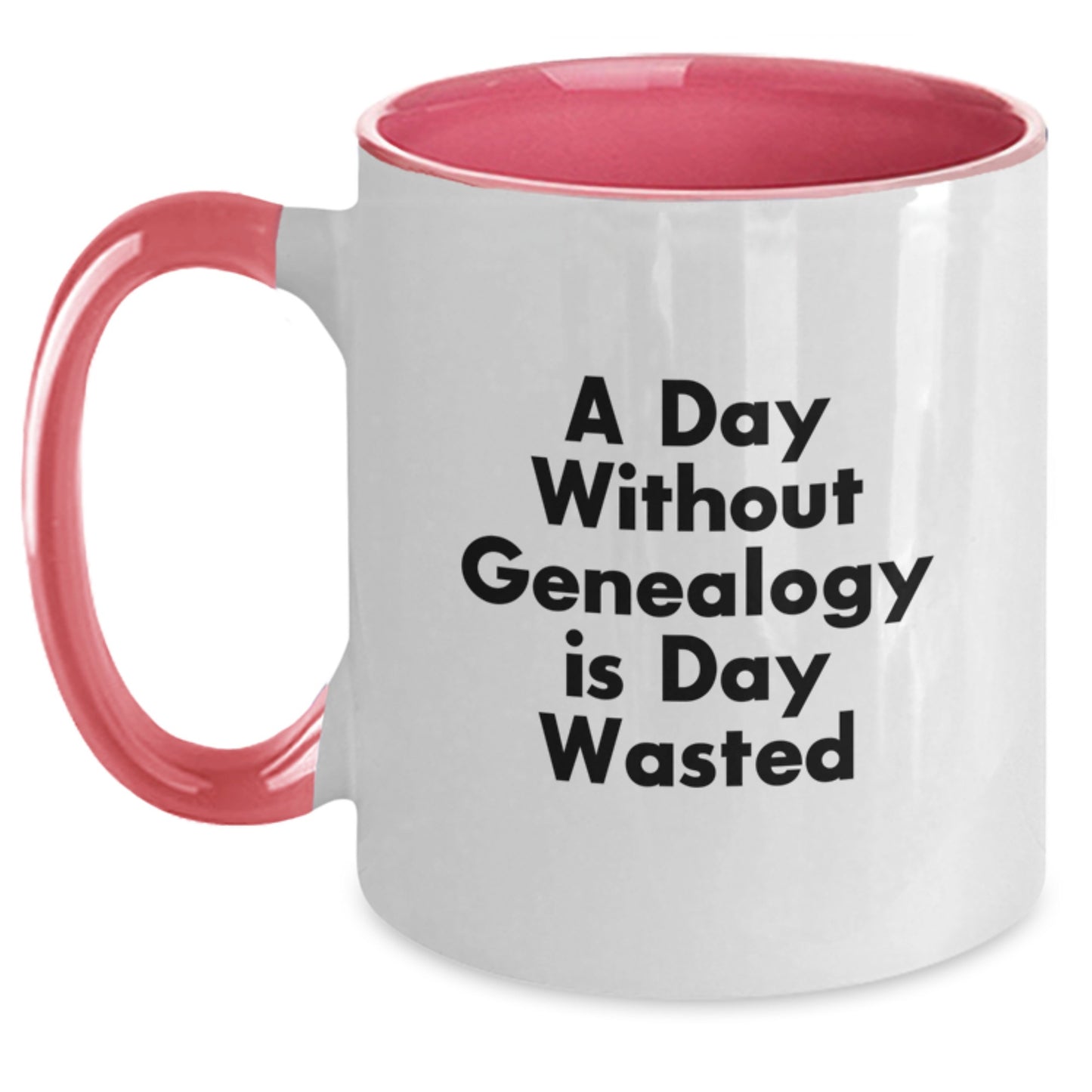 Genealogy Enthusiast Gifts from Family - Cute Two Tone Coffee Mug - A Day Without Genealogy Is Day Wasted Inspiration - Birthday Unique Gifts for Women - Main