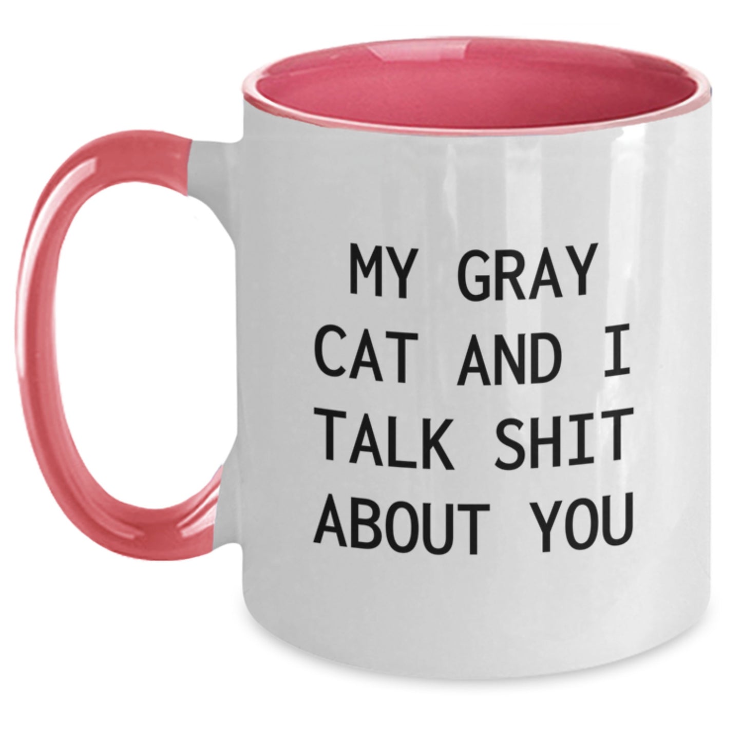 Funny Gray Cat Gifts from Friends - My Gray Cat And I Talk Shit About You Two Tone Coffee Mug for Birthday Unique Gifts - Main
