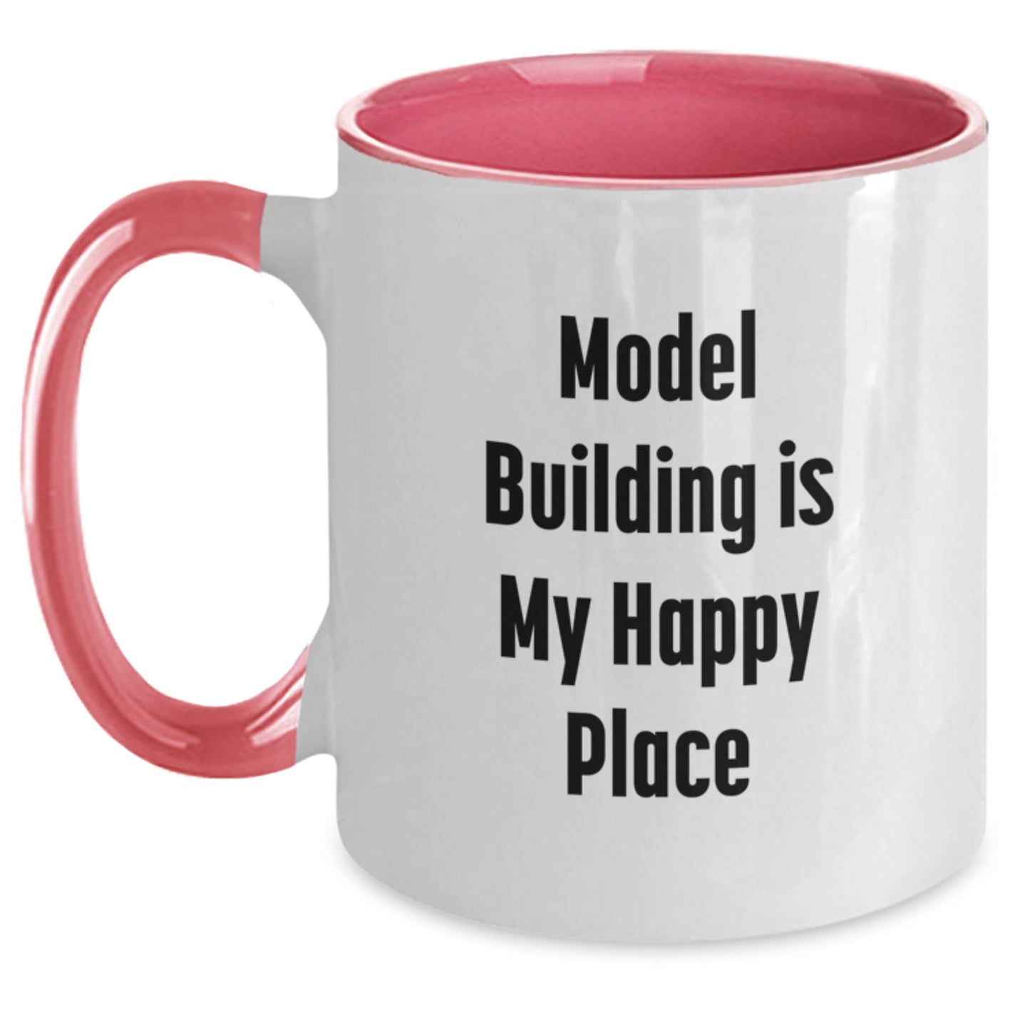 Funny Model Building Gifts for Men Women Friends, Two Tone Coffee Mug Quote Model Building Is My Happy Place, Birthday Unique Gifts from Family - Main