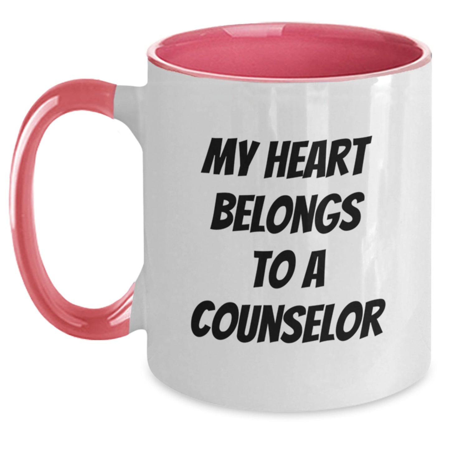 Funny Inspirational Counselor Gifts from Men to Men, Two Tone Coffee Mug, 'My Heart Belongs To A Counselor', Graduation Unique Gifts - Main