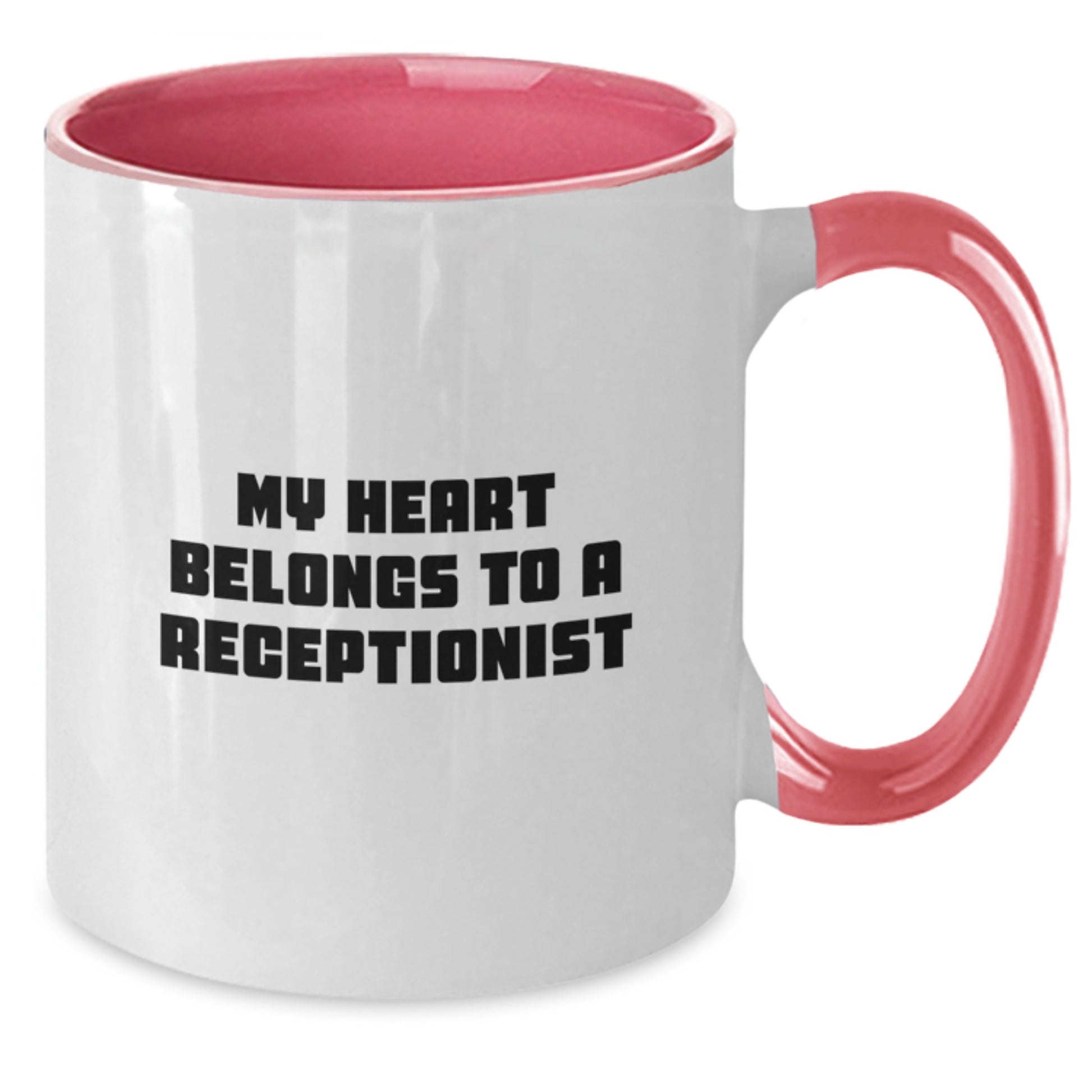 Funny Gift for Receptionist, Heart Belongs To A Receptionist Two Tone Coffee Mug, Birthday Unique Gift for Coworker, Funny Mug for Receptionist Lover - Additional