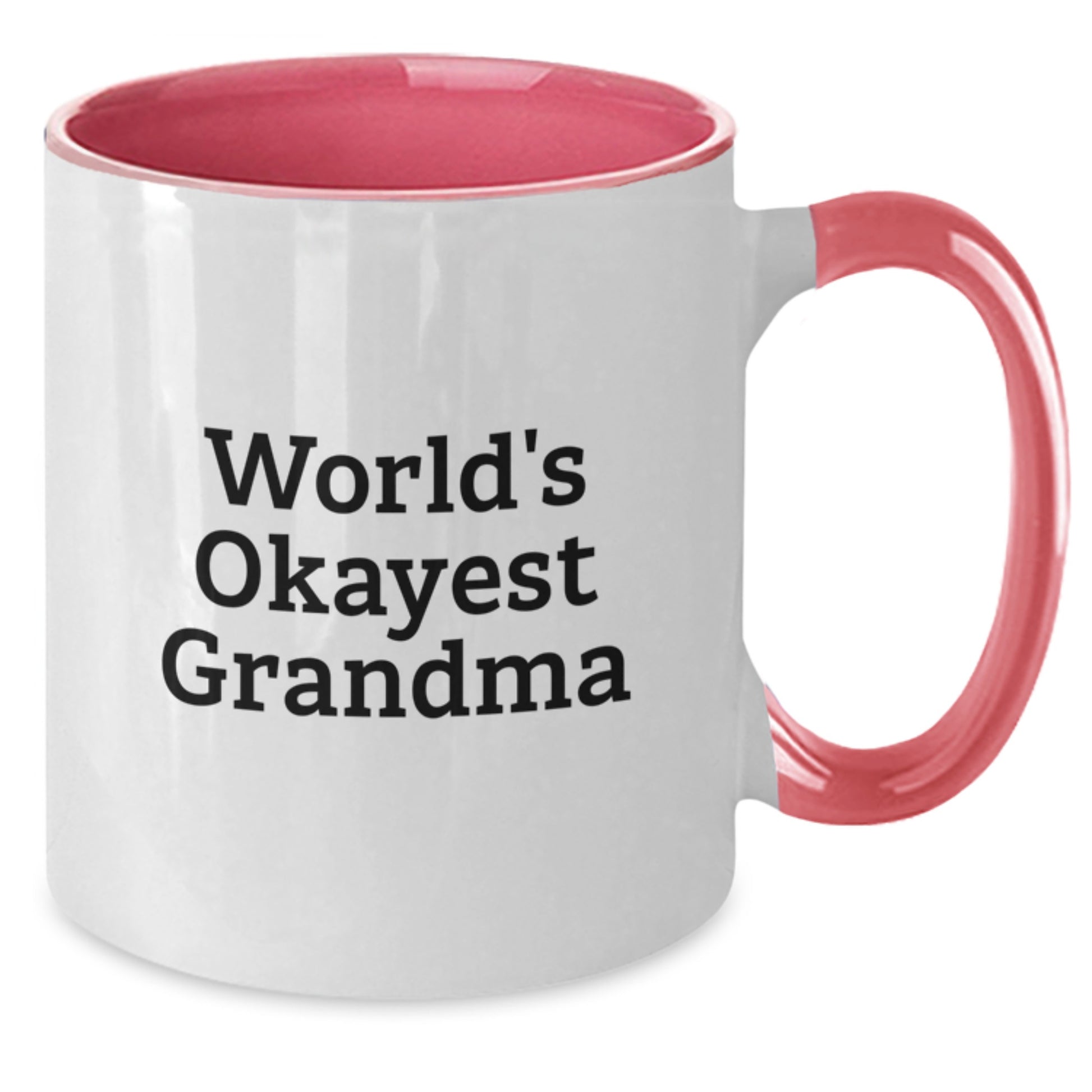 Funny Grandma Humor Two Tone Coffee Mug, Gifts from Family for Grandma's Birthday, 'World's Okayest Grandma' Quote - Additional