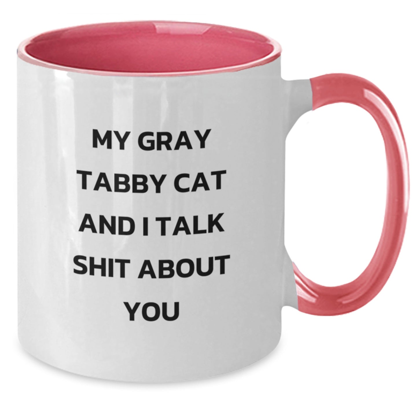 Funny Gray Tabby Cat Mug, Gifts from Men for Women, Valentine's Unique Gifts - My Gray Tabby Cat And I Talk Shit About You, Two Tone Coffee Mug for Gray Tabby Cat Lovers - Additional