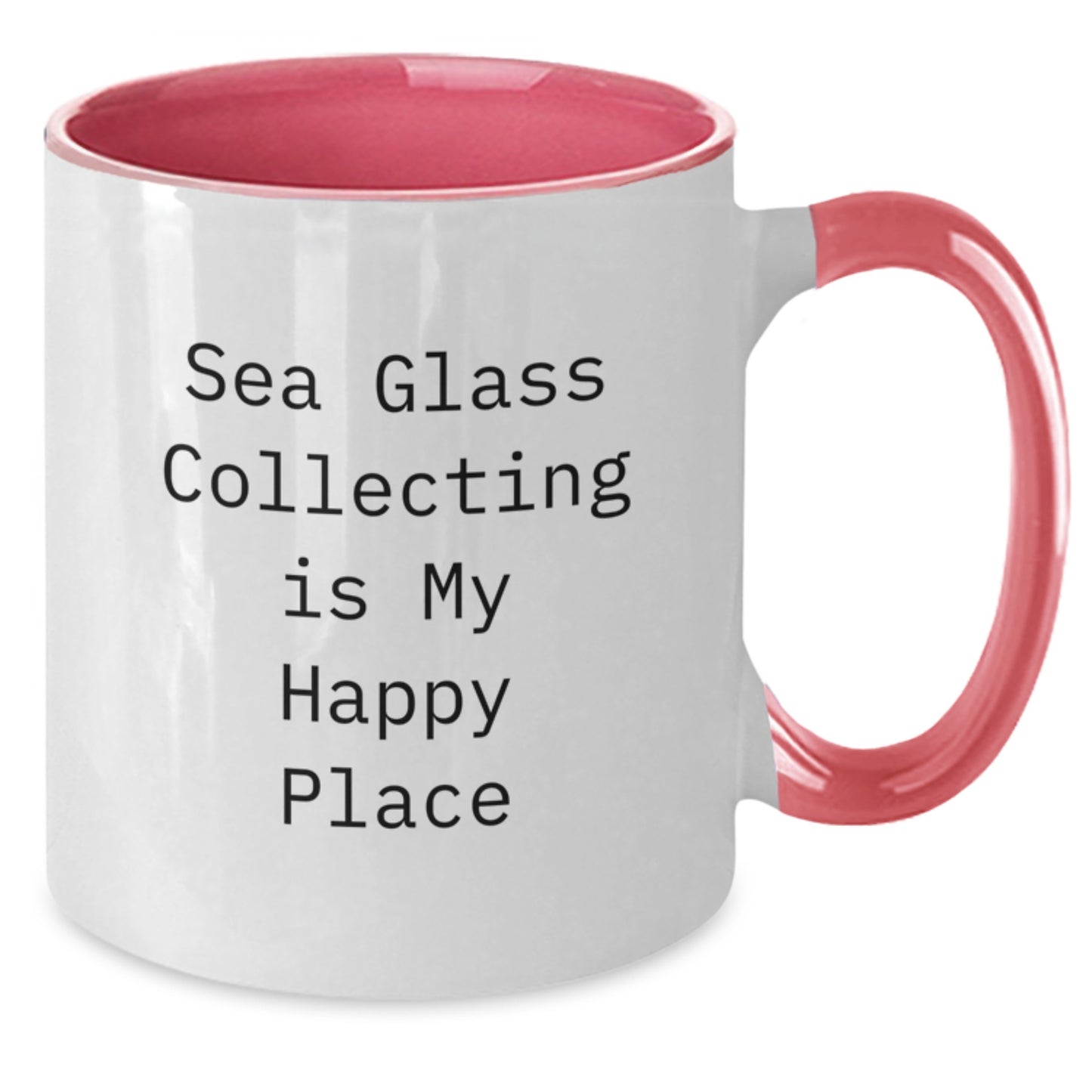 Sea Glass Collecting Gifts for Her, Funny 'Sea Glass Collecting Is My Happy Place' Two Tone Coffee Mug, Christmas Unique Gifts from Women to Daughter, Sister, or Friends - Additional