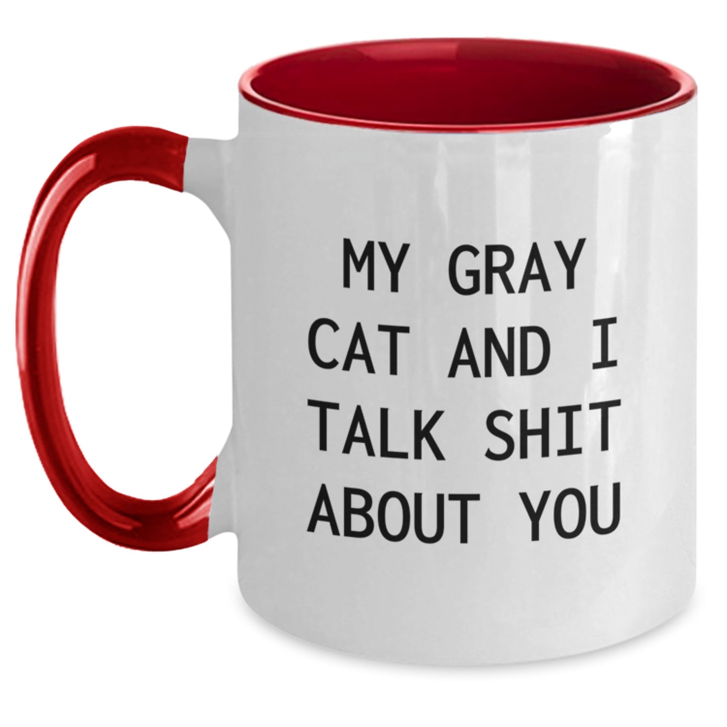 Funny Gray Cat Gifts from Friends - My Gray Cat And I Talk Shit About You Two Tone Coffee Mug for Birthday Unique Gifts - Main