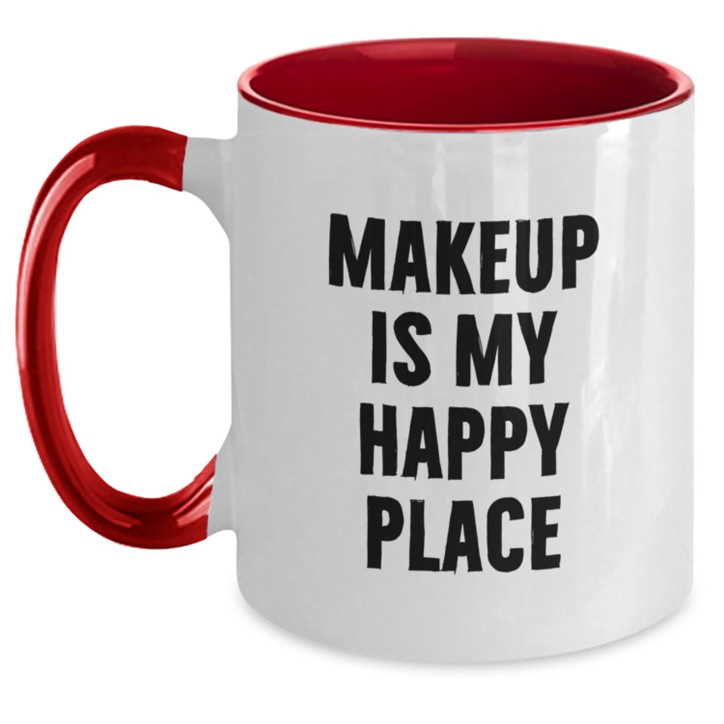 Funny Makeup Gifts for Women, Two Tone Coffee Mug, Makeup Is My Happy Place Quote, Perfect Christmas Unique Gift for Makeup Lovers, Gifts from Friends - Main