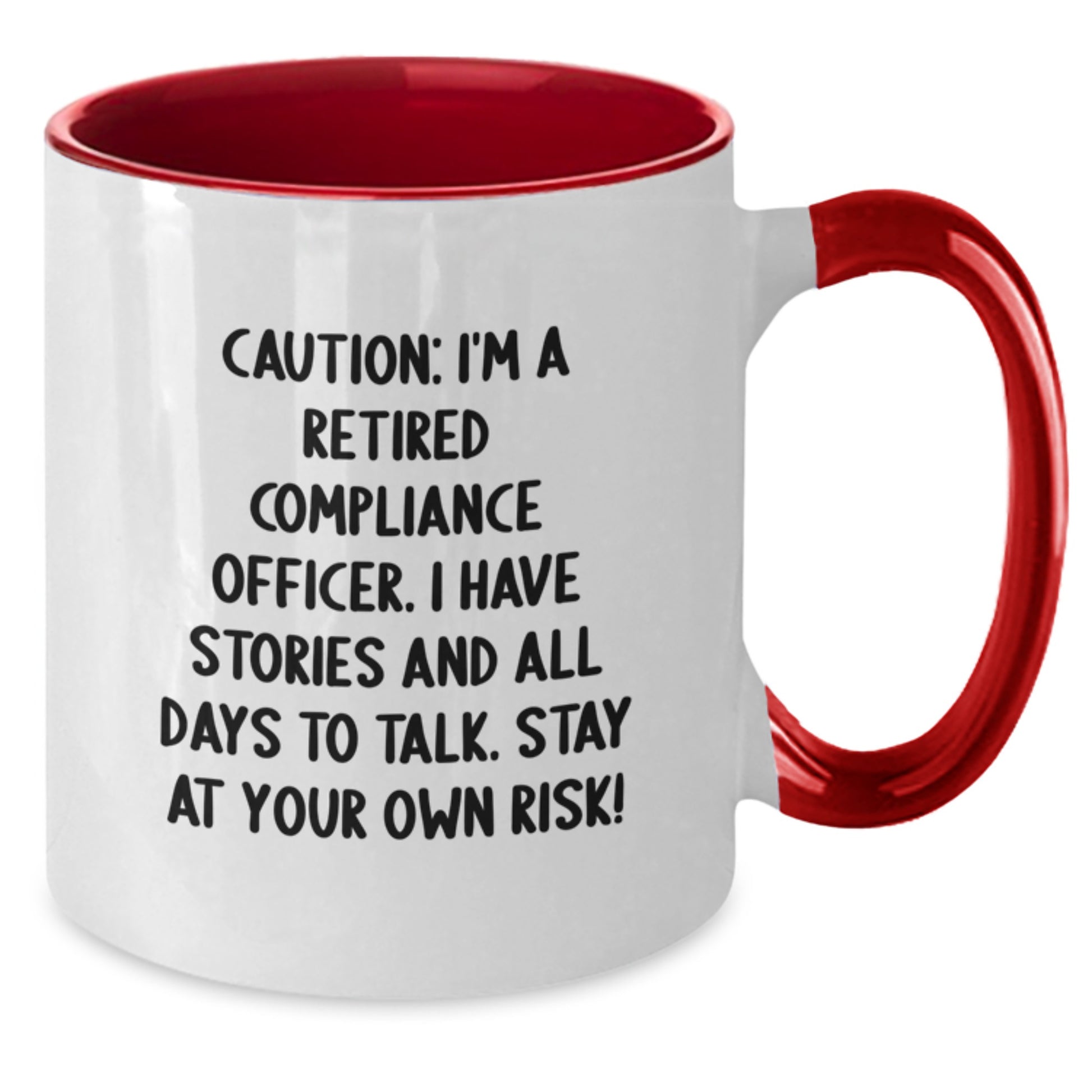 Humorous Compliance Officer Gifts - 'Caution: I'm A Retired Compliance Officer...' Two Tone Coffee Mug, Funny Birthday Present from Friends to Coworkers - Additional