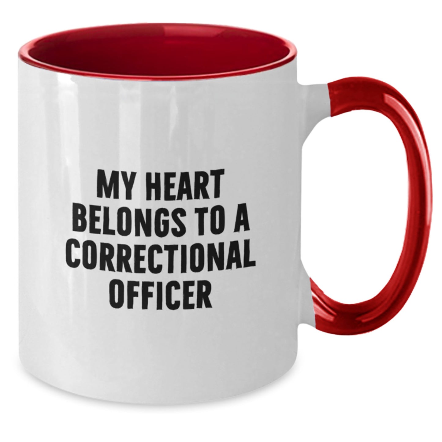 Funny Correctional Officer Gifts for Men - Two Tone Coffee Mug 'My Heart Belongs To A Correctional Officer' - Unique Graduation Gifts from Friends or Family - Additional