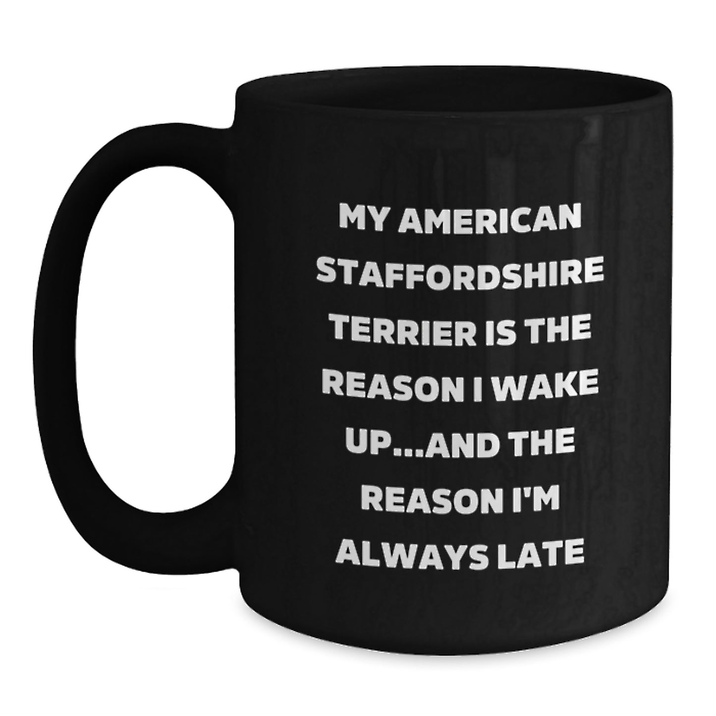 Funny AmStaff Gifts for Men, Women, Family - Unique Birthday Presents from Mom, Dad, Friends - American Staffordshire Terrier Dog Lover Black Coffee Mug - Main