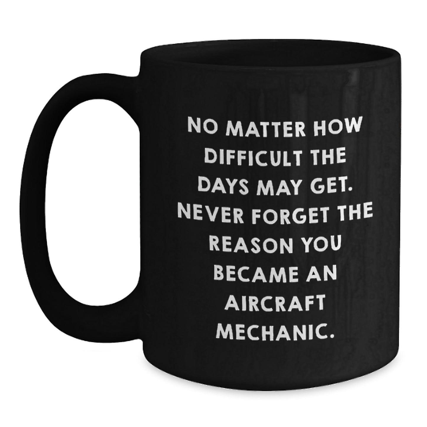 Inspirational Gifts from Friends for Aircraft Mechanic Graduation Black Coffee Mug - 'Never Forget The Reason You Became An Aircraft Mechanic' Motivational Quote - Main