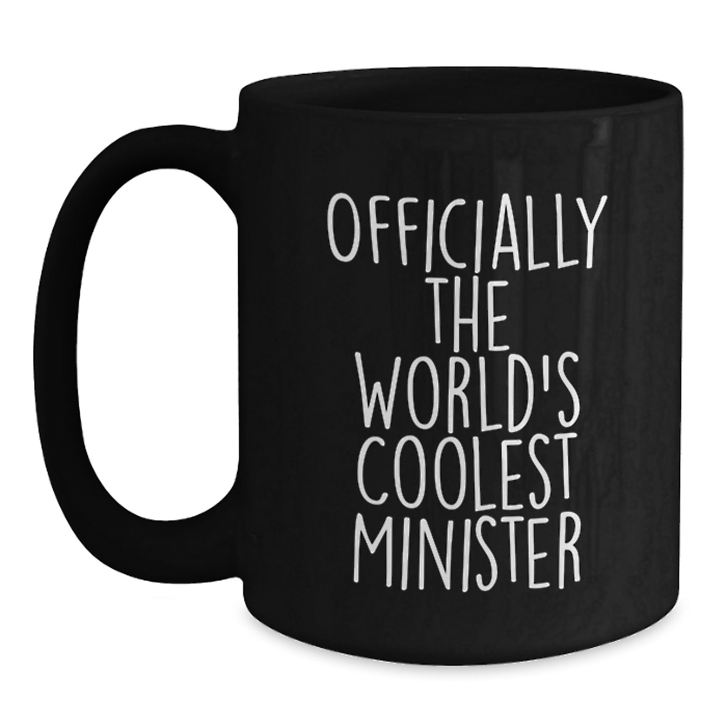 Funny Minister Gifts for Men, 'Officially The World's Coolest Minister' Black Coffee Mug, Gift from Friends to Family - Main