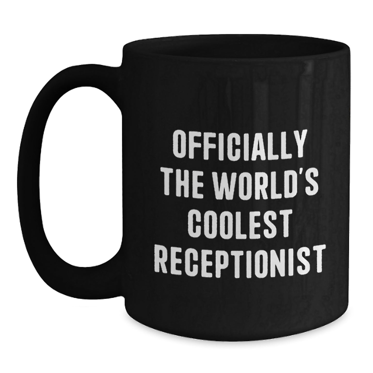 Funny Receptionist Gifts for Graduation, Officially The World's Coolest Receptionist Black Coffee Mug from Friends, Unique Black Coffee Mug Gifts for Receptionist Women - Main