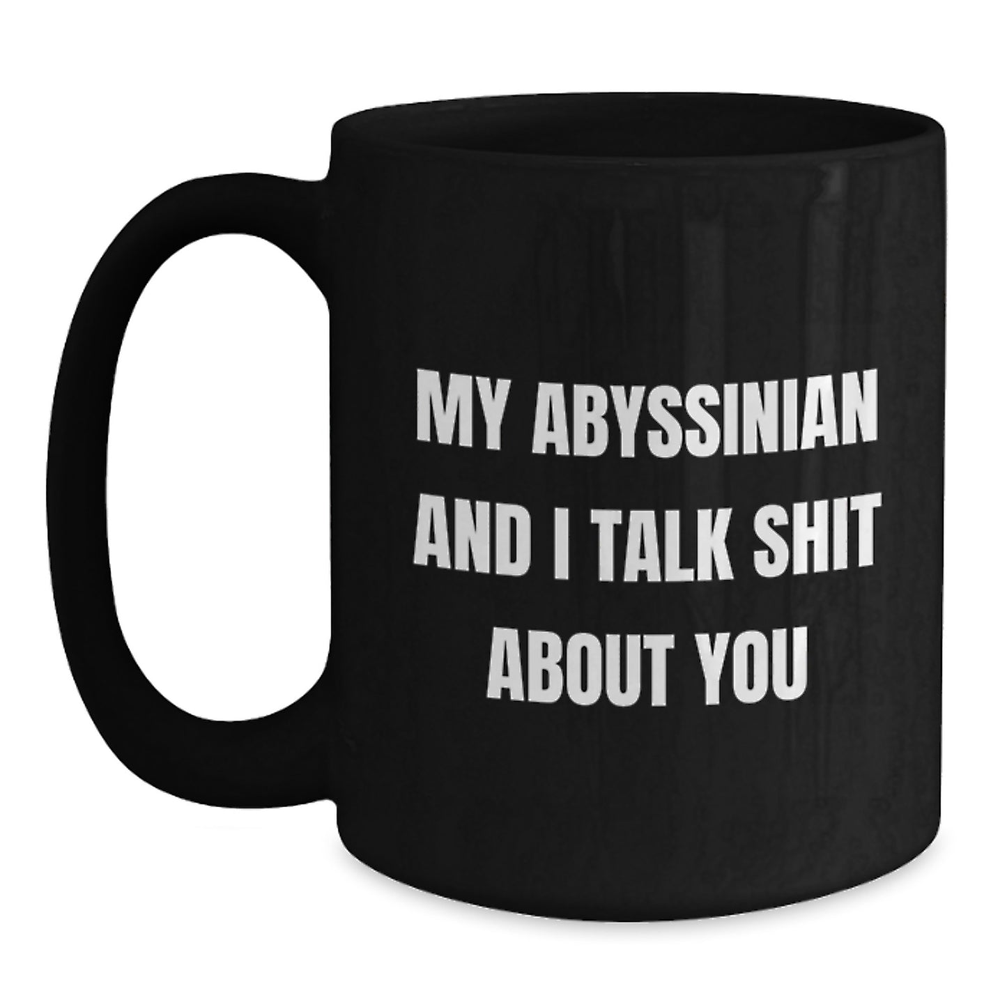 Abyssinian Cat Lover's Humorous Valentine's Gift for Men or Women, Funny Black Coffee Mug, 'My Abyssinian And I Talk Shit About You' - Main