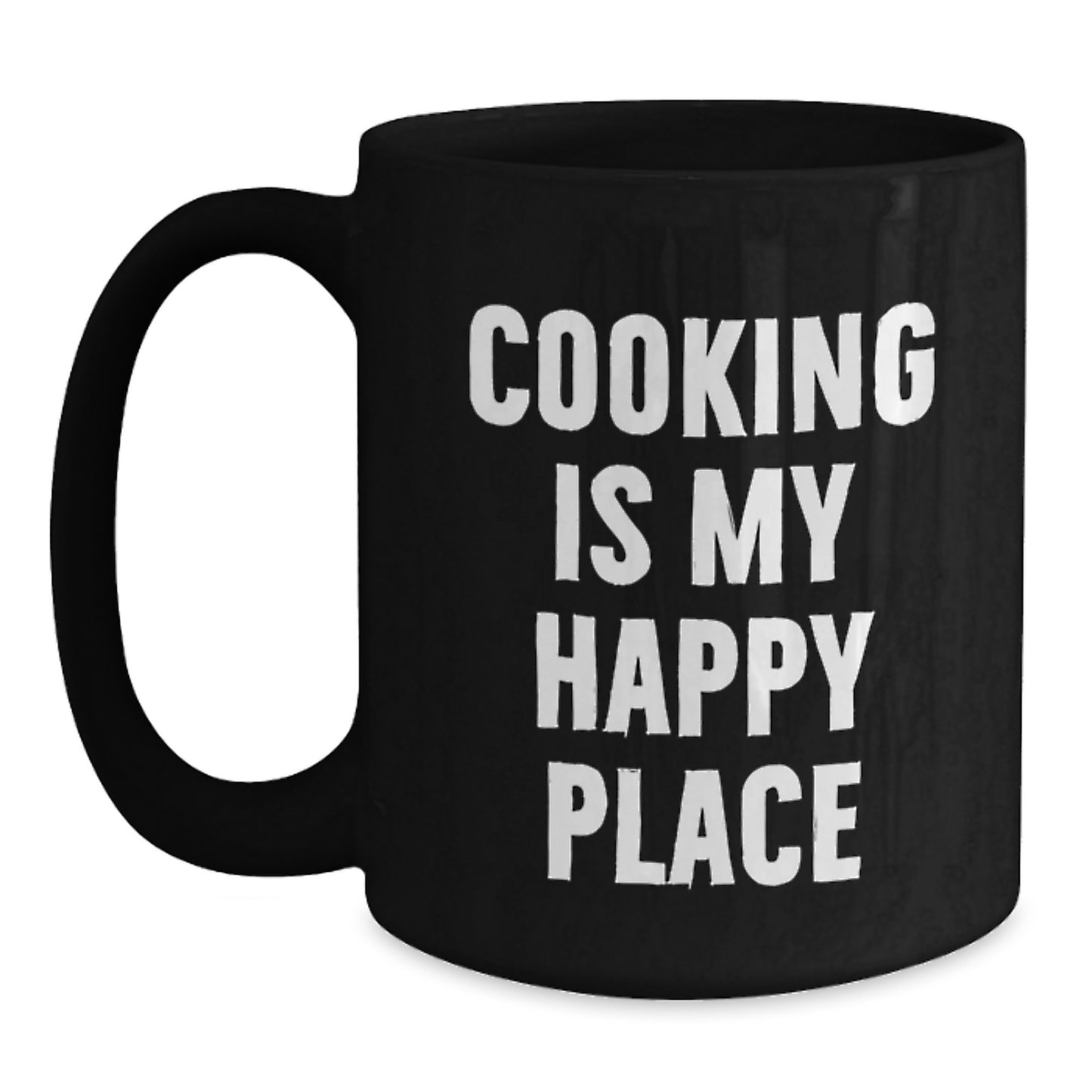Funny 'Cooking Is My Happy Place' Black Coffee Mug Gifts from Women to Friends on Valentine's - Main