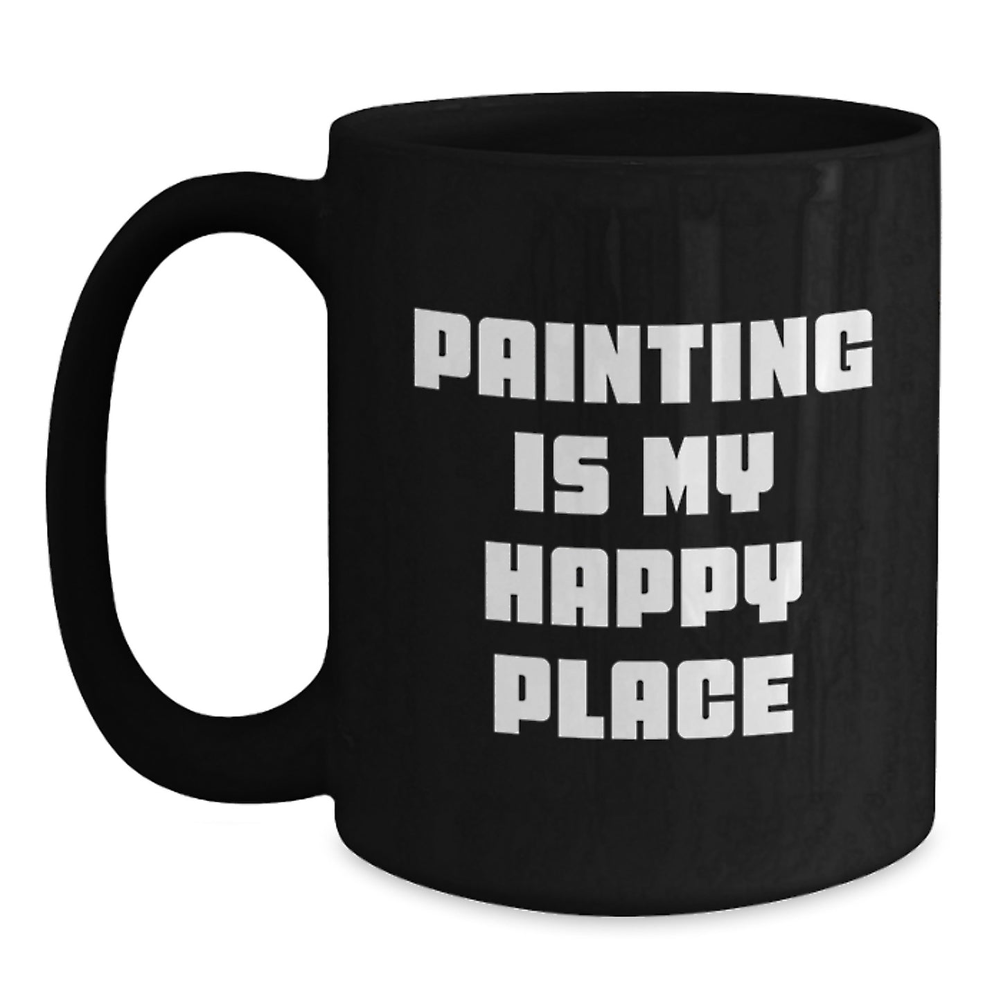 Funny Painting Gifts for Men, Women, Friends, Coworkers, Family - Painting Is My Happy Place Ceramic Black Coffee Mug - Graduation Unique Gifts - Main