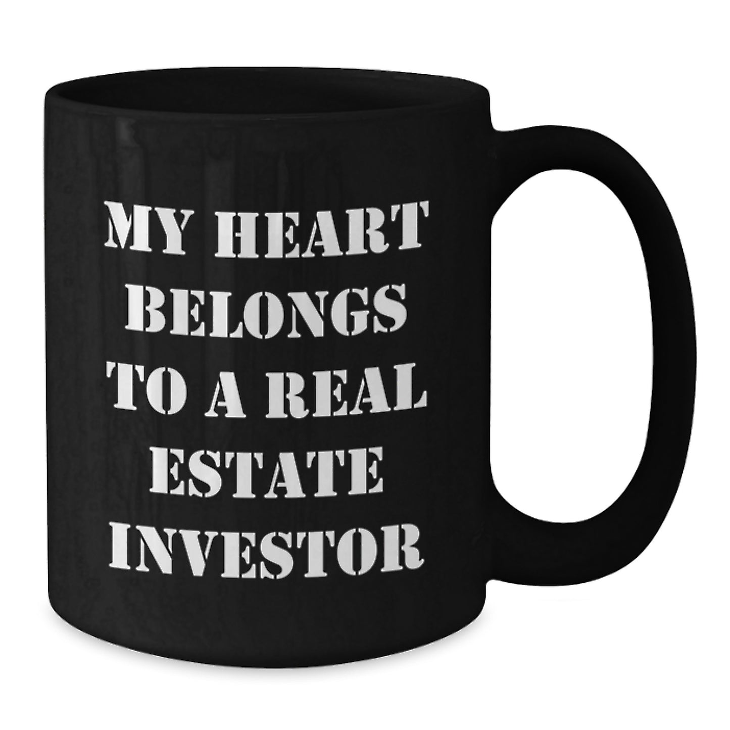 Funny Real Estate Investor Gifts from Friends - Black Coffee Mug - My Heart Belongs To A Real Estate Investor, Birthday Unique Ideas for Men Women - Additional