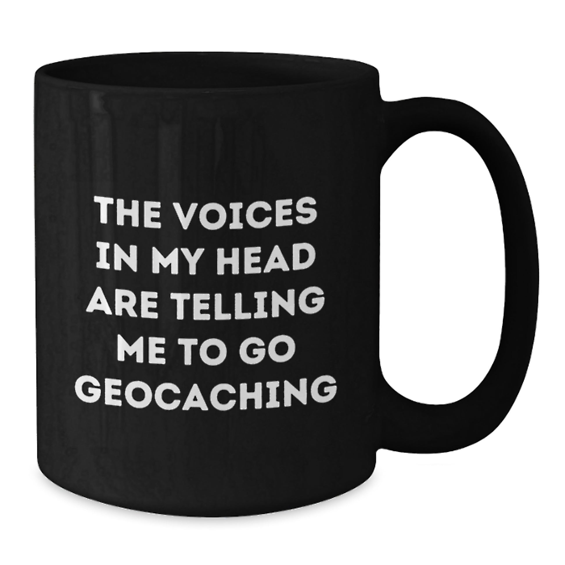 Funny Geocaching Gifts for Men from Friends, The Voices In My Head Are Telling Me To Go Geocaching Black Coffee Mug for Graduation - Additional