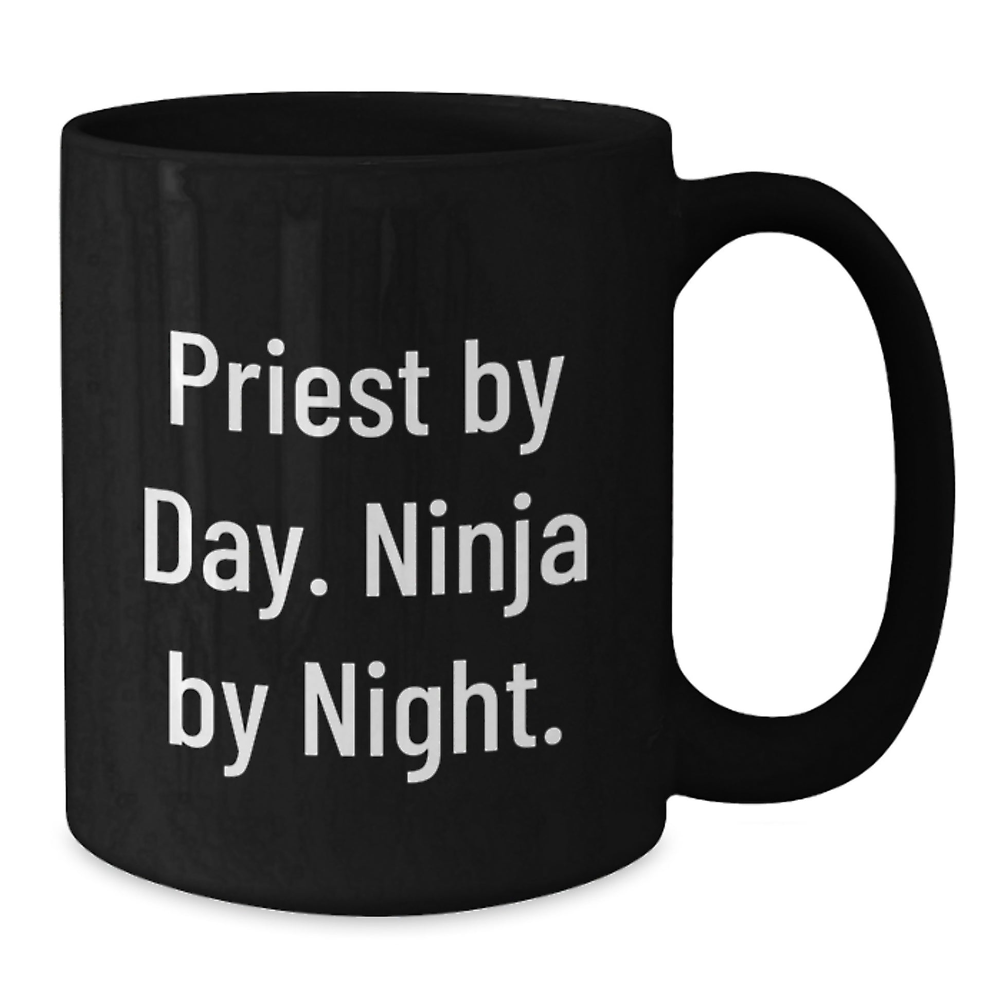 Priest by Day Funny Unique Graduation Gifts for Men from Friends, Black Coffee Mug, Priest Gifts, Ninja by Night - Additional