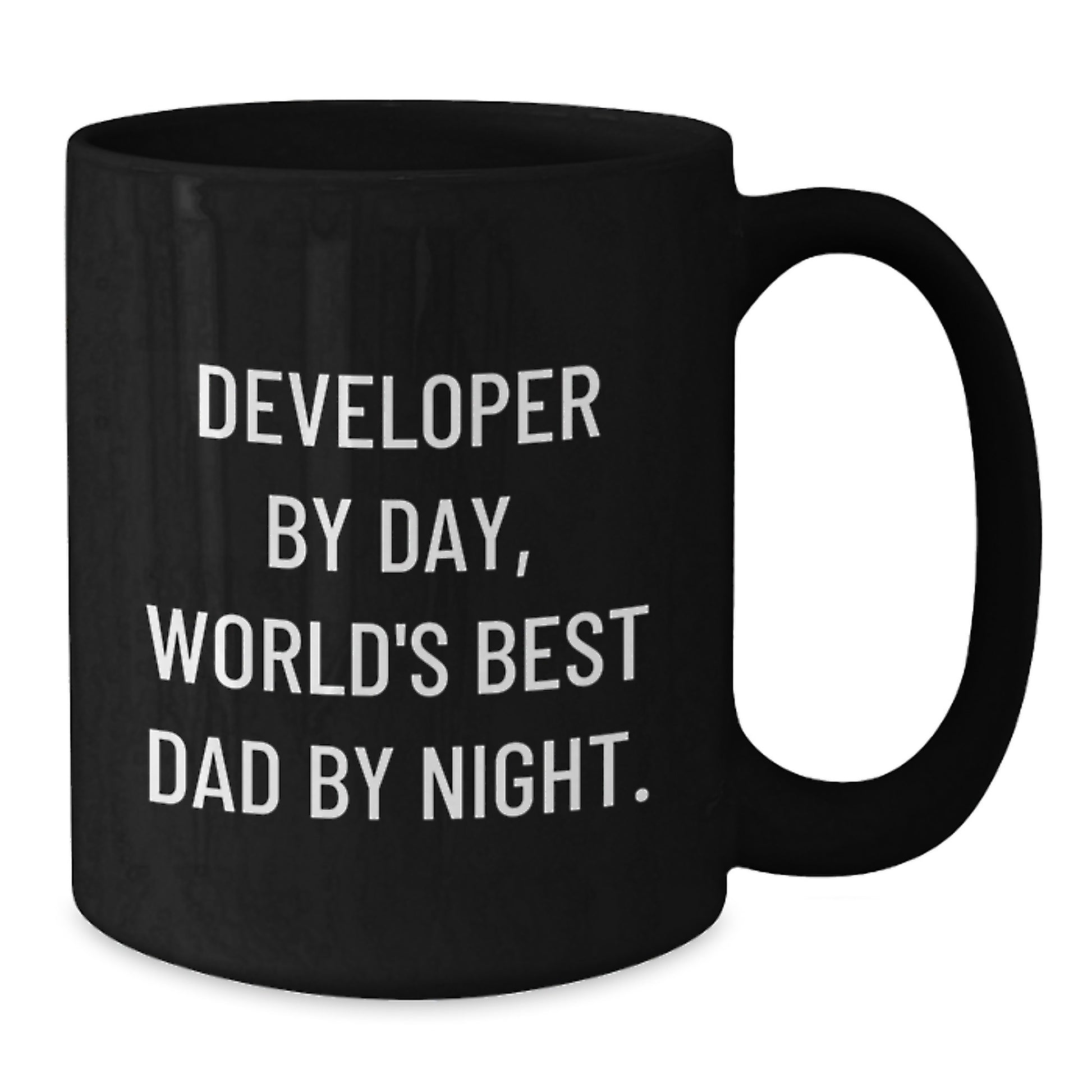 Funny Developer Gifts from Men to Developer Friends - Black Coffee Mug with Developer By Day World's Best Dad By Night Quote for Christmas Unique Gifts - Additional