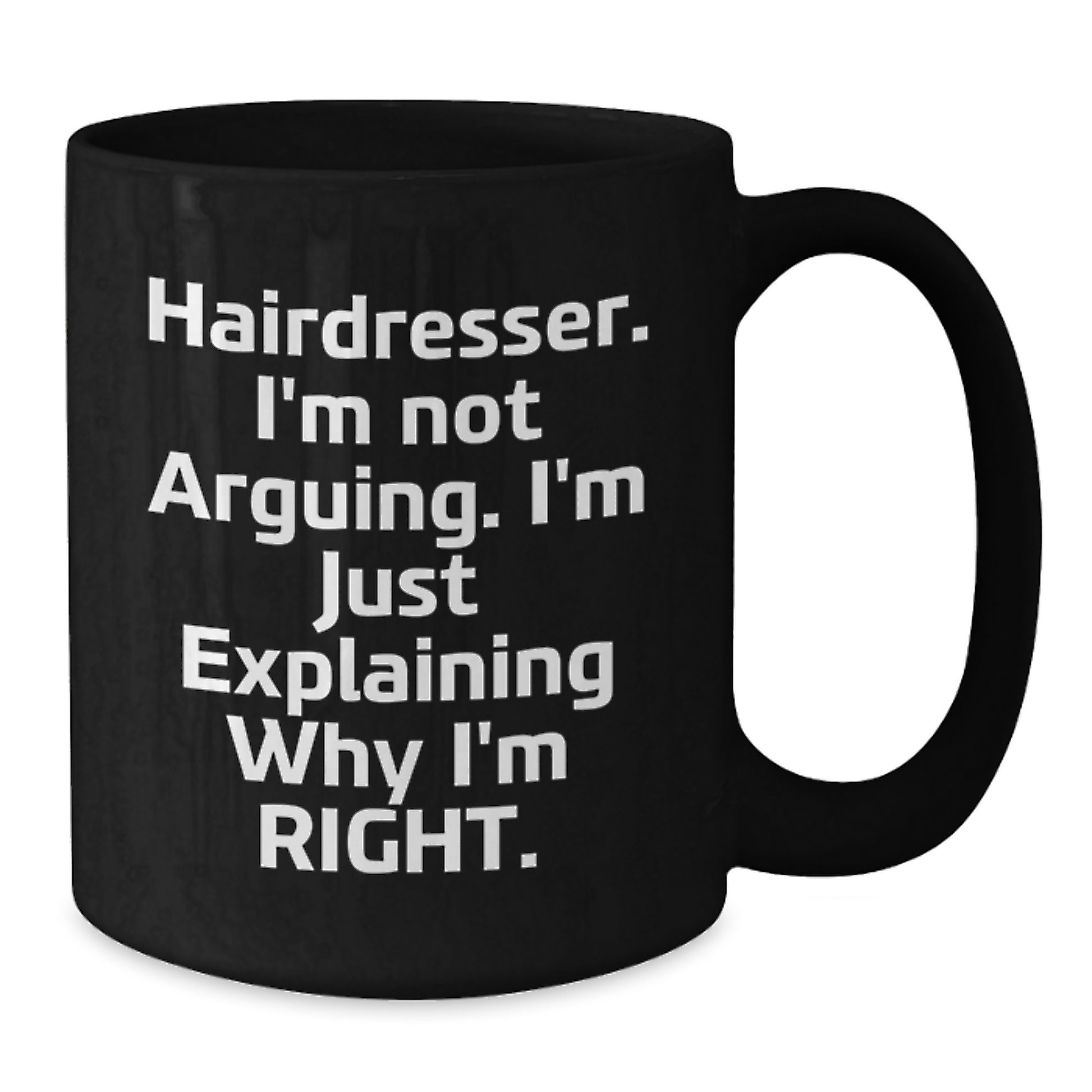 Funny Hairdresser Gifts from Men to Hairdresser Friends Black Coffee Mug Explaining - Additional