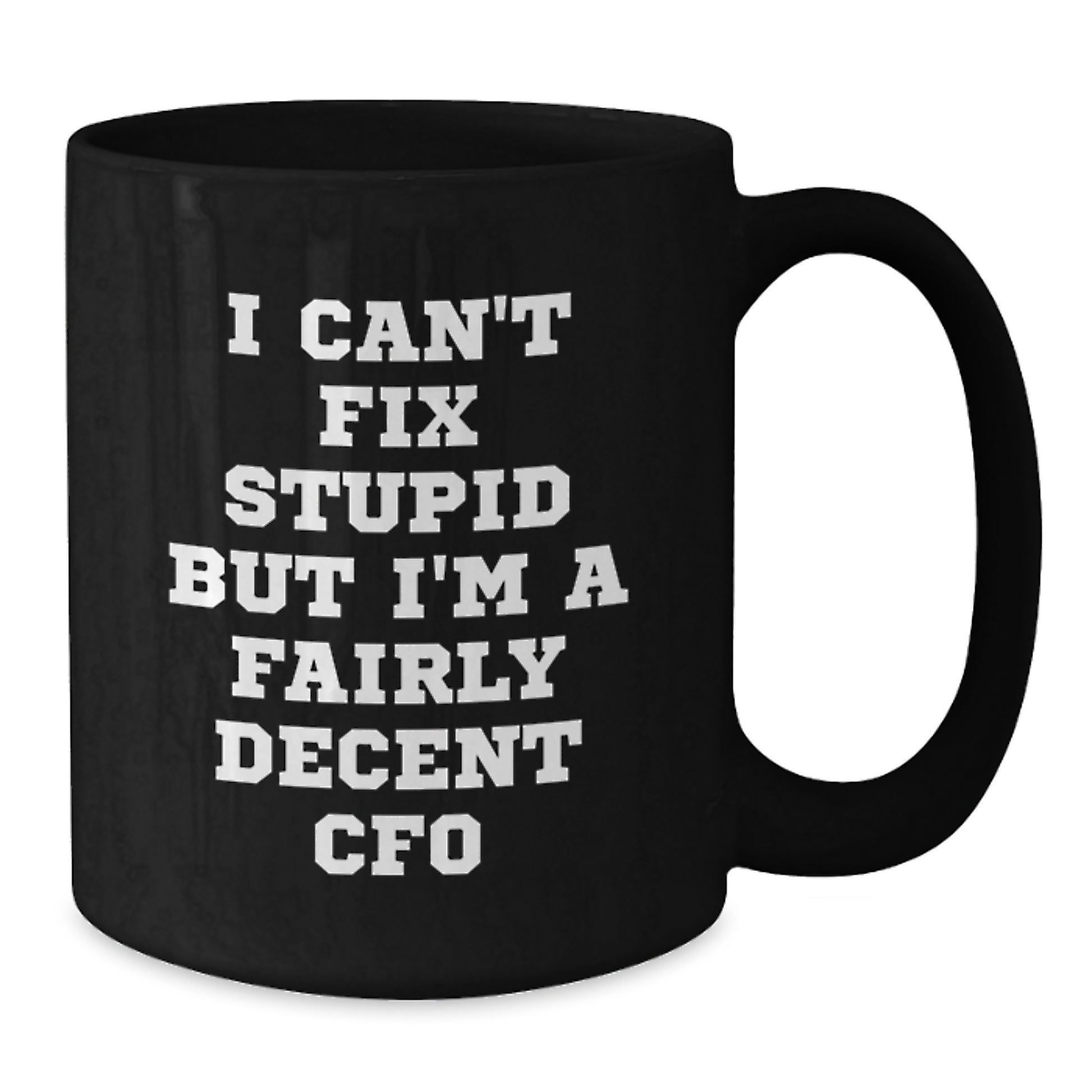 CFO Humor Gifts from Friends to Men, Funny Graduation Unique Gifts for CFO, Black Coffee Mug I Can't Fix Stupid But I'm A Fairly Decent CFO - Additional