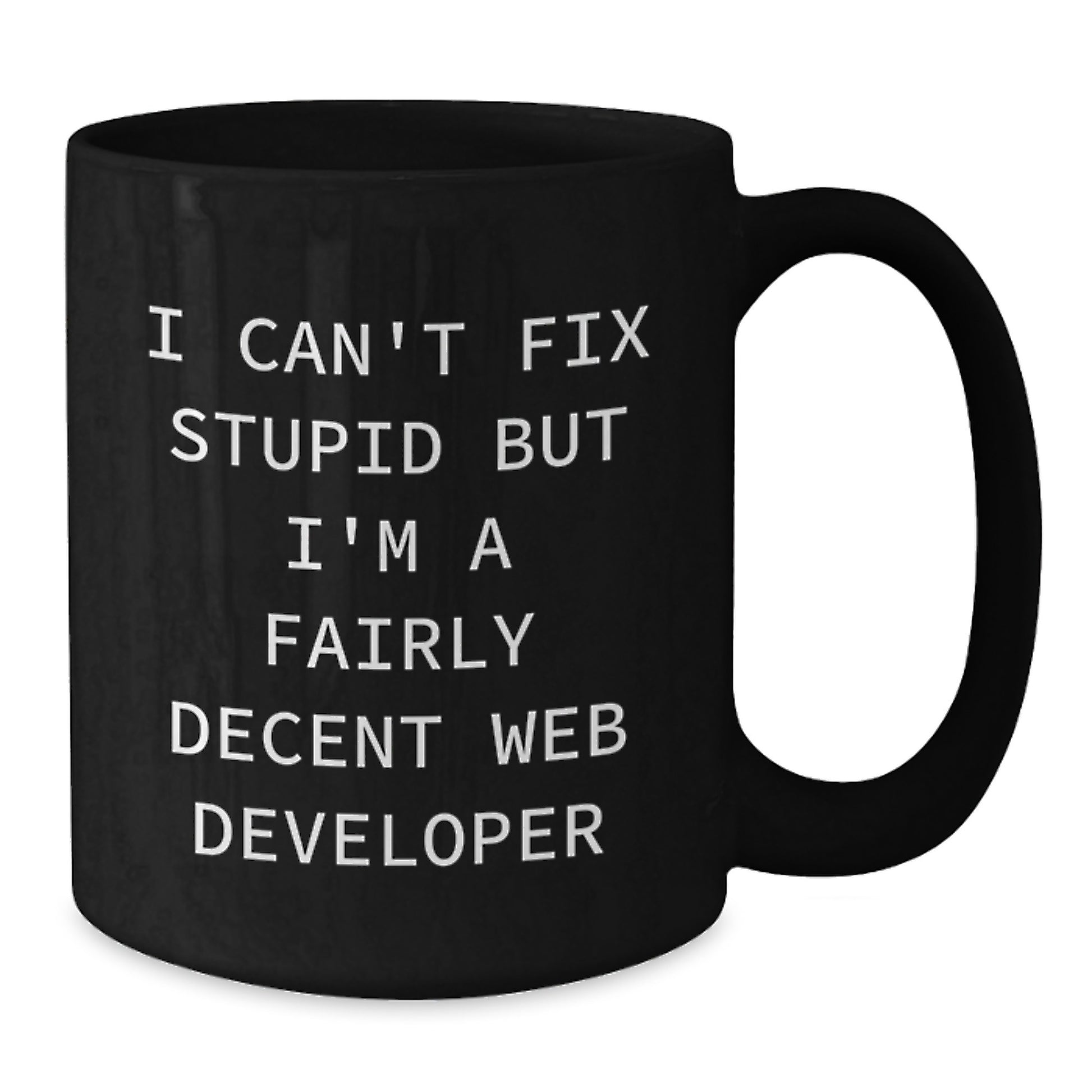 Funny Web Developer Gifts for Men, Unique Black Coffee Mug for Graduation from Friends, I Can't Fix Stupid But I'm A Decent Web Developer - Additional
