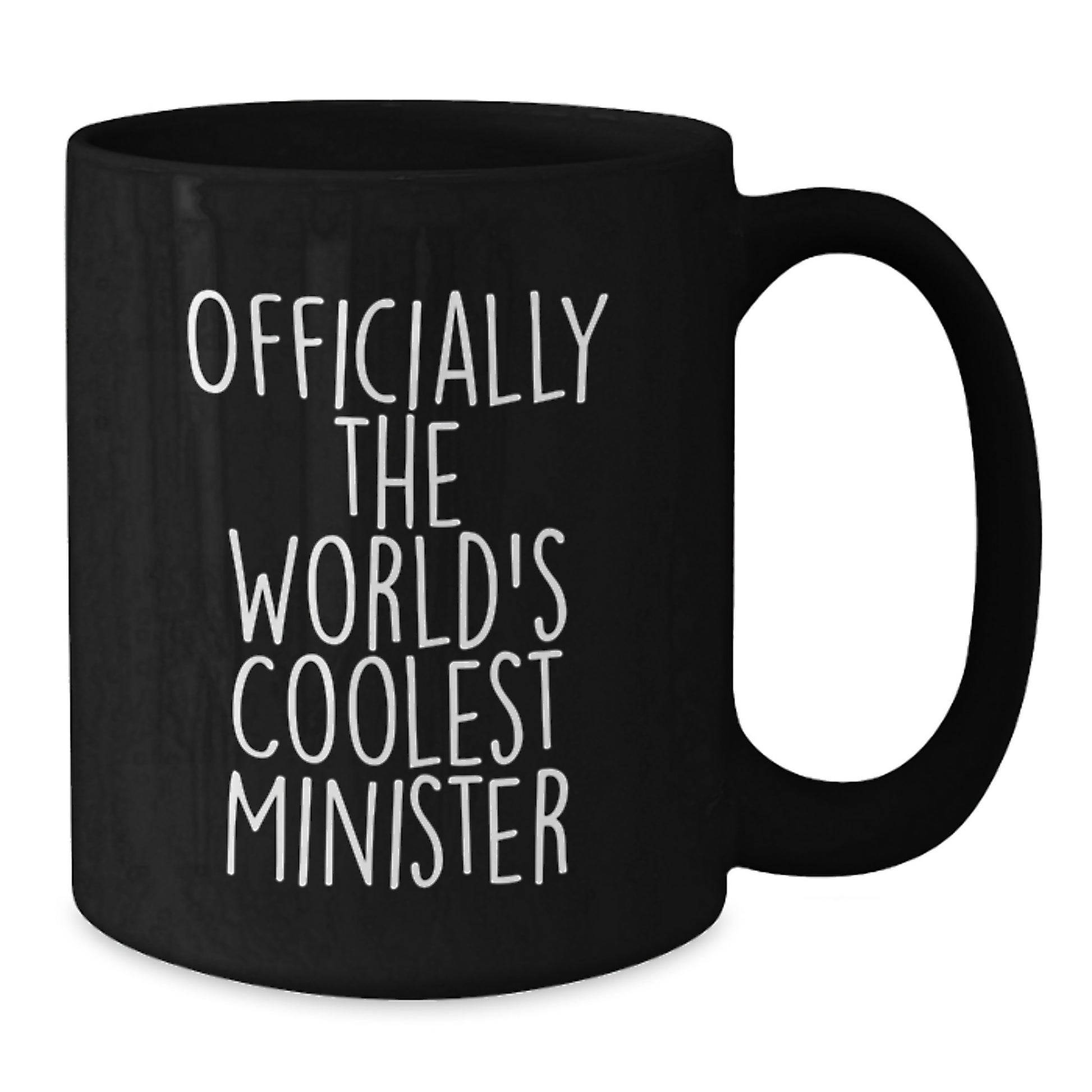 Funny Minister Gifts for Men, 'Officially The World's Coolest Minister' Black Coffee Mug, Gift from Friends to Family - Additional