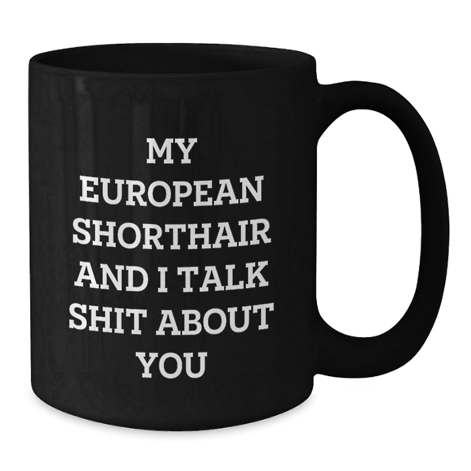 Funny European Shorthair Cat Gifts for Mom, Mother's Day Unique European Shorthair Cat Lover Black Coffee Mugs, Gifts from Family to Mom, Quote: 'My European Shorthair And I Talk Shit About You' - Additional