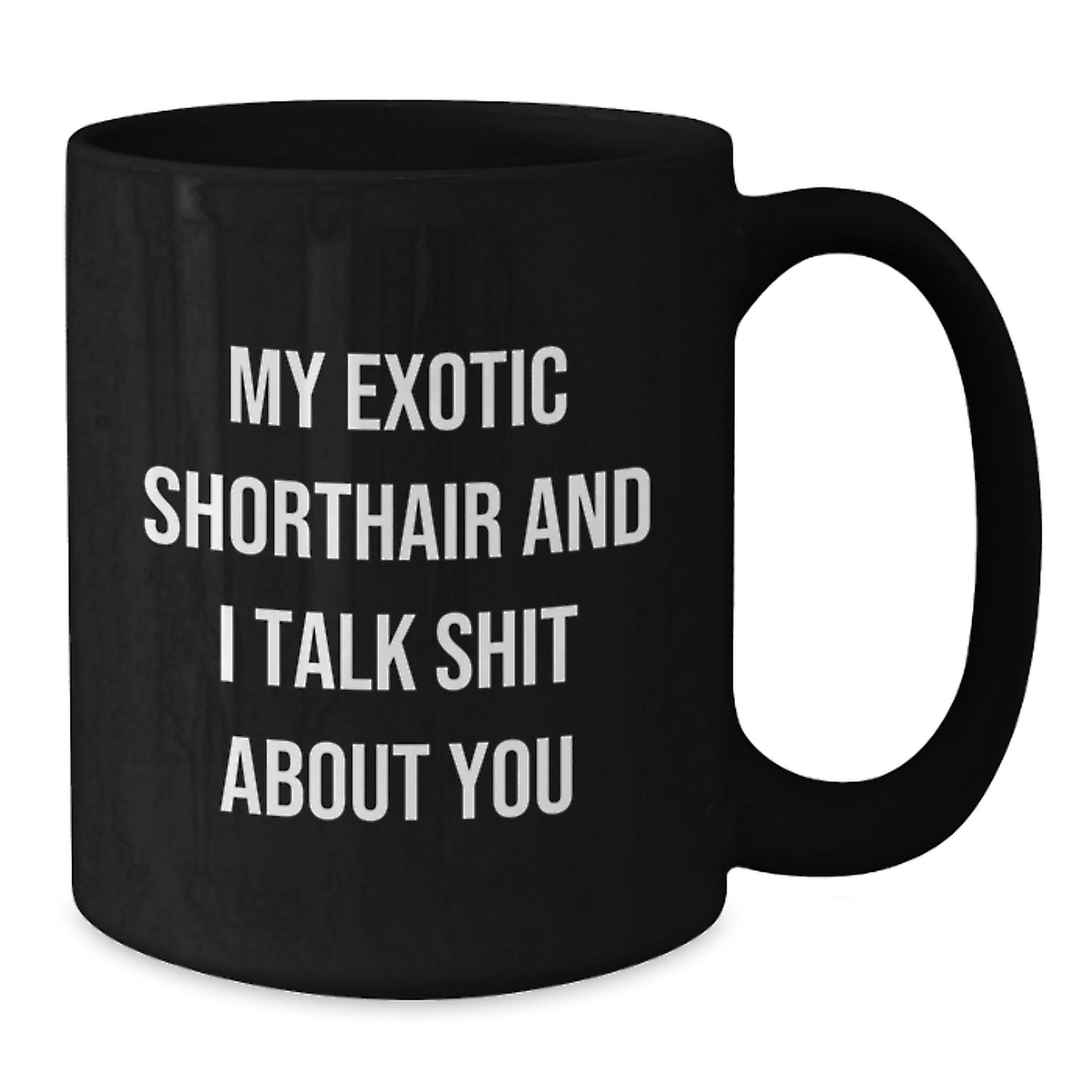 Funny Exotic Shorthair Cat Gifts for Mom, Unique Black Coffee Mugs, 'My Exotic Shorthair And I Talk Shit About You' Quote - Additional