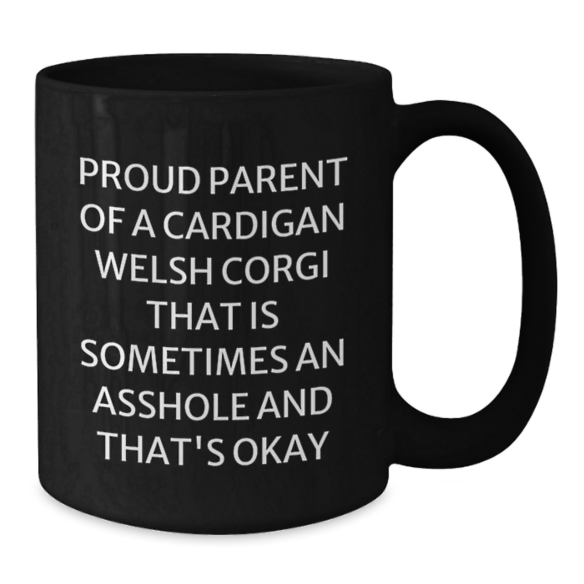 Funny Cardigan Welsh Corgi Dog Parent Gifts from Friends for Birthday Unique Mugs, Proud Parents, Cardigan Welsh Corgi Dog Black Coffee Mug, 'Sometimes an Asshole and That's Okay' - Additional