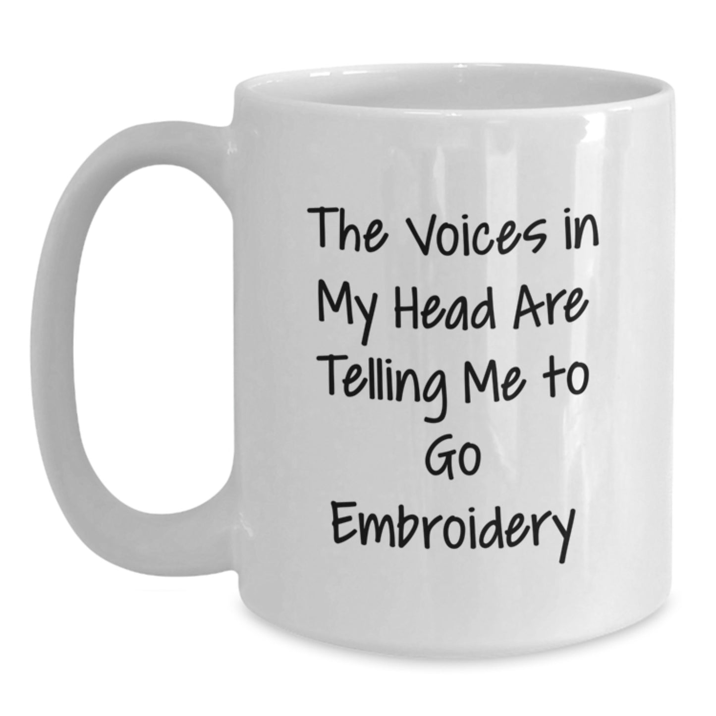 Funny Embroidery Gifts for Men Women Friends Coworkers Family - The Voices In My Head Are Telling Me To Go Embroidery White Coffee Mug, Graduation Unique Gifts from Friends and Family - Main