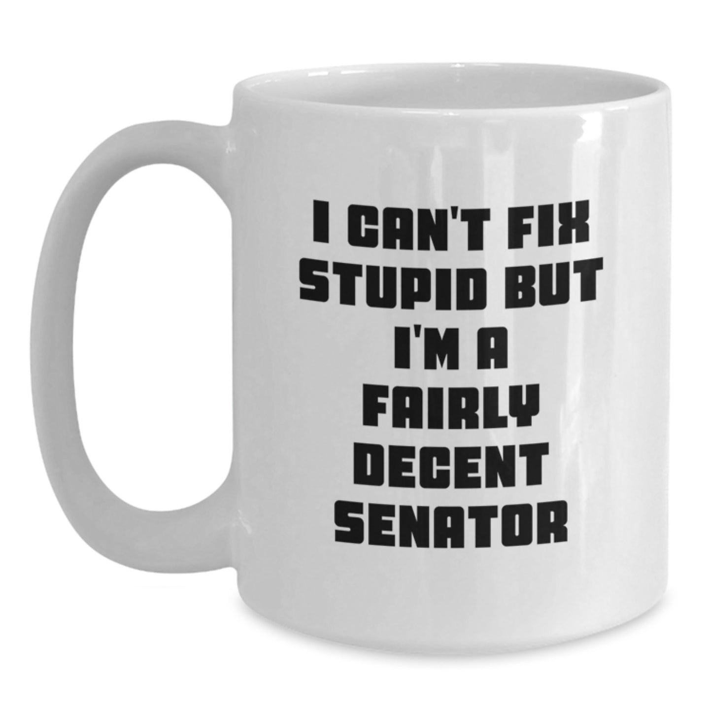 Funny Senator White Coffee Mug, Graduation Unique Gifts for Men, Gifts from Friends, I Can't Fix Stupid But I'm A Fairly Decent Senator - Main