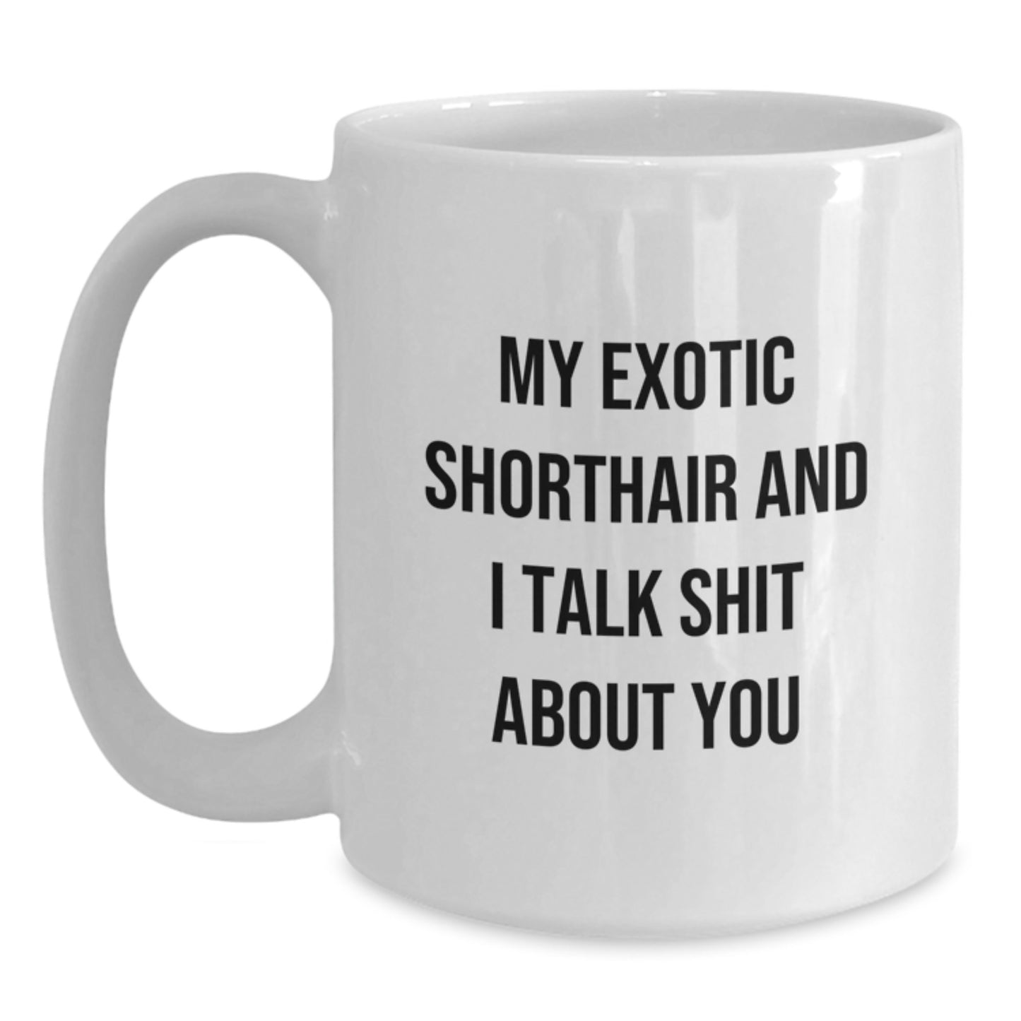Funny Gifts for Exotic Shorthair Cat Lovers - White Coffee Mug for Mom - Exotic Shorthair Cat and I Talk Shit About You - Unique White Coffee Mug for Women - Gifts from Family - Main