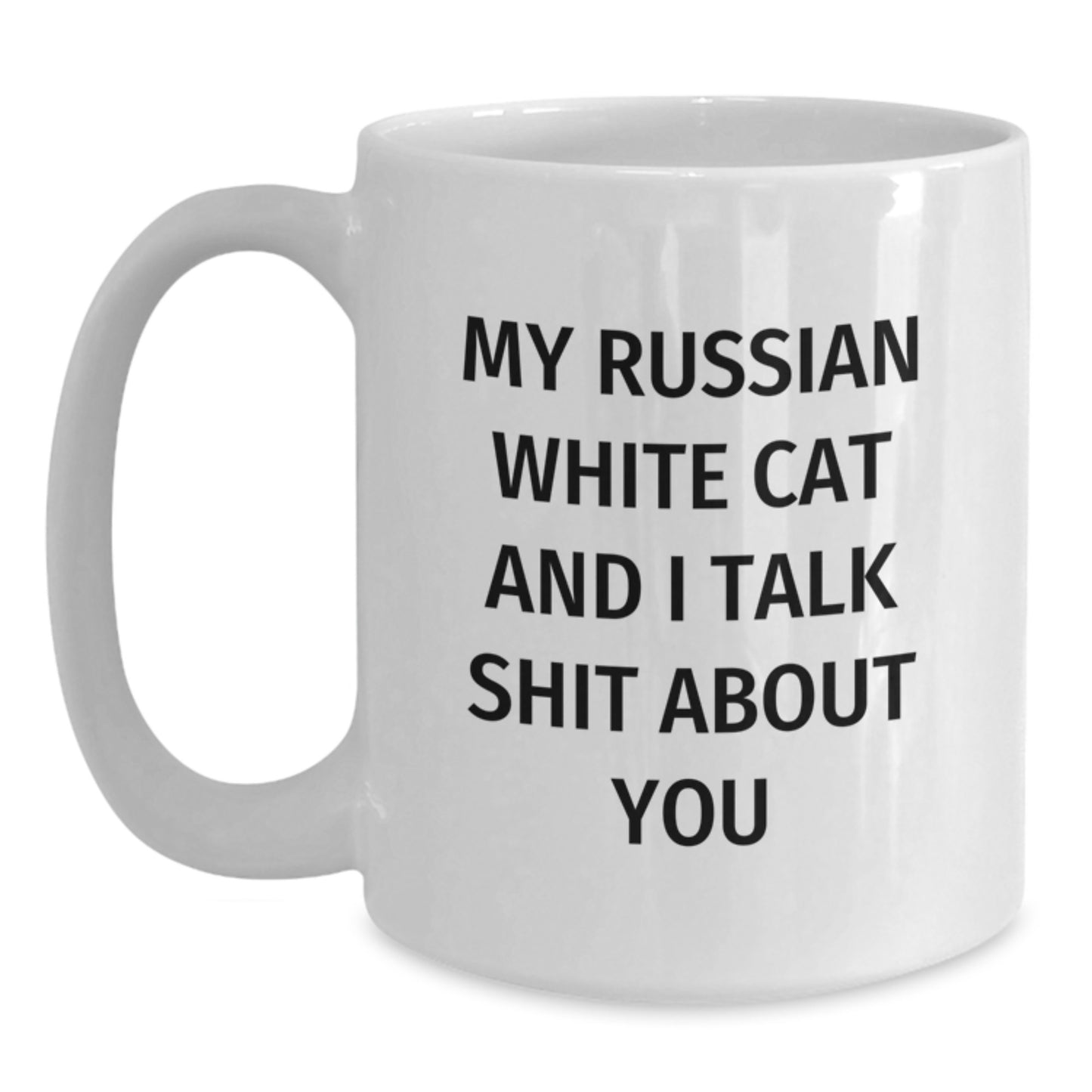 Funny Russian White Cat Gifts for Russian White Cat Lover Friends and Family - White Coffee Mug - Main