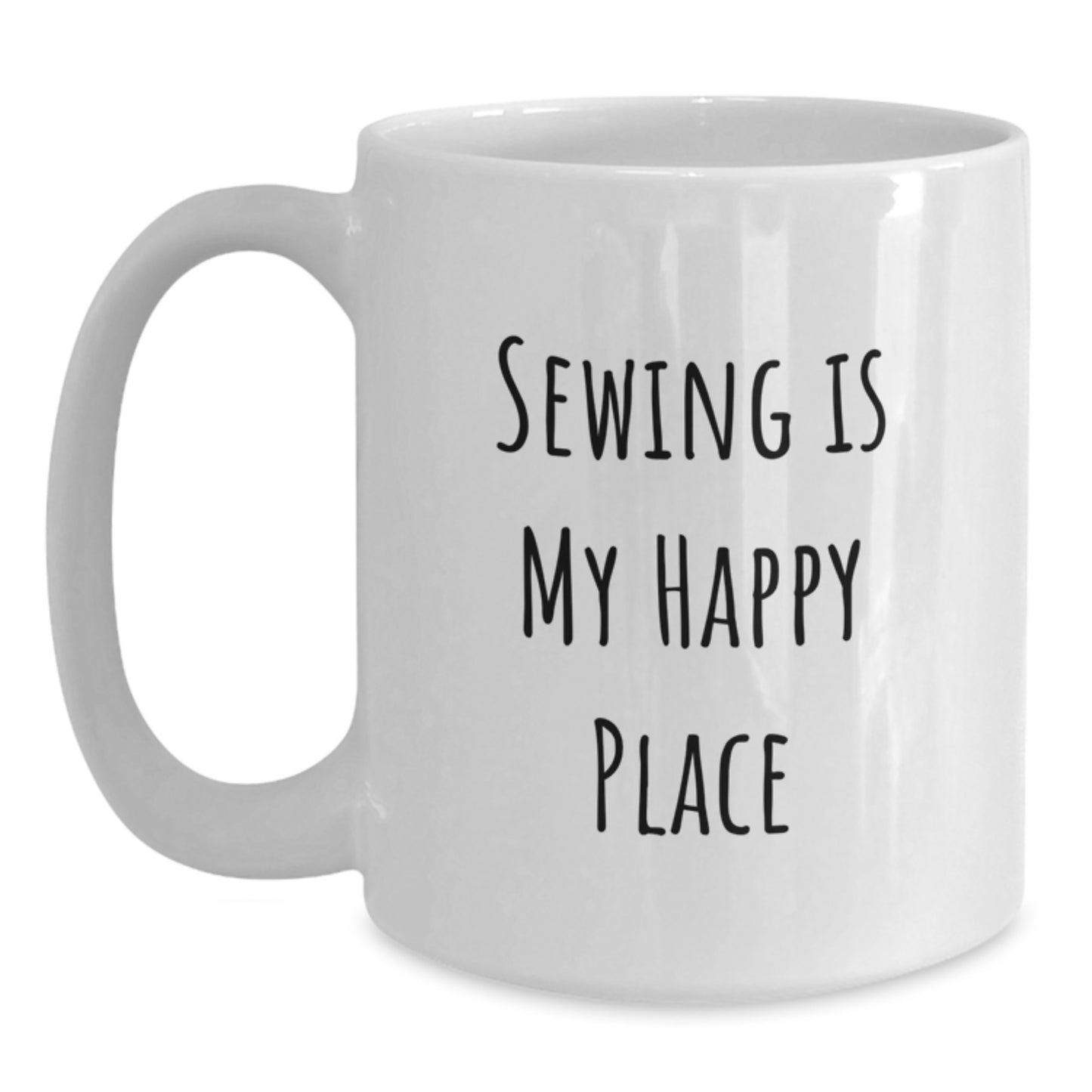 Sewing Gifts for Her, Funny White Coffee Mug, Christmas Unique Gifts from Friends, Inspirational Quote 'Sewing Is My Happy Place' for Sewing Enthusiasts - Main