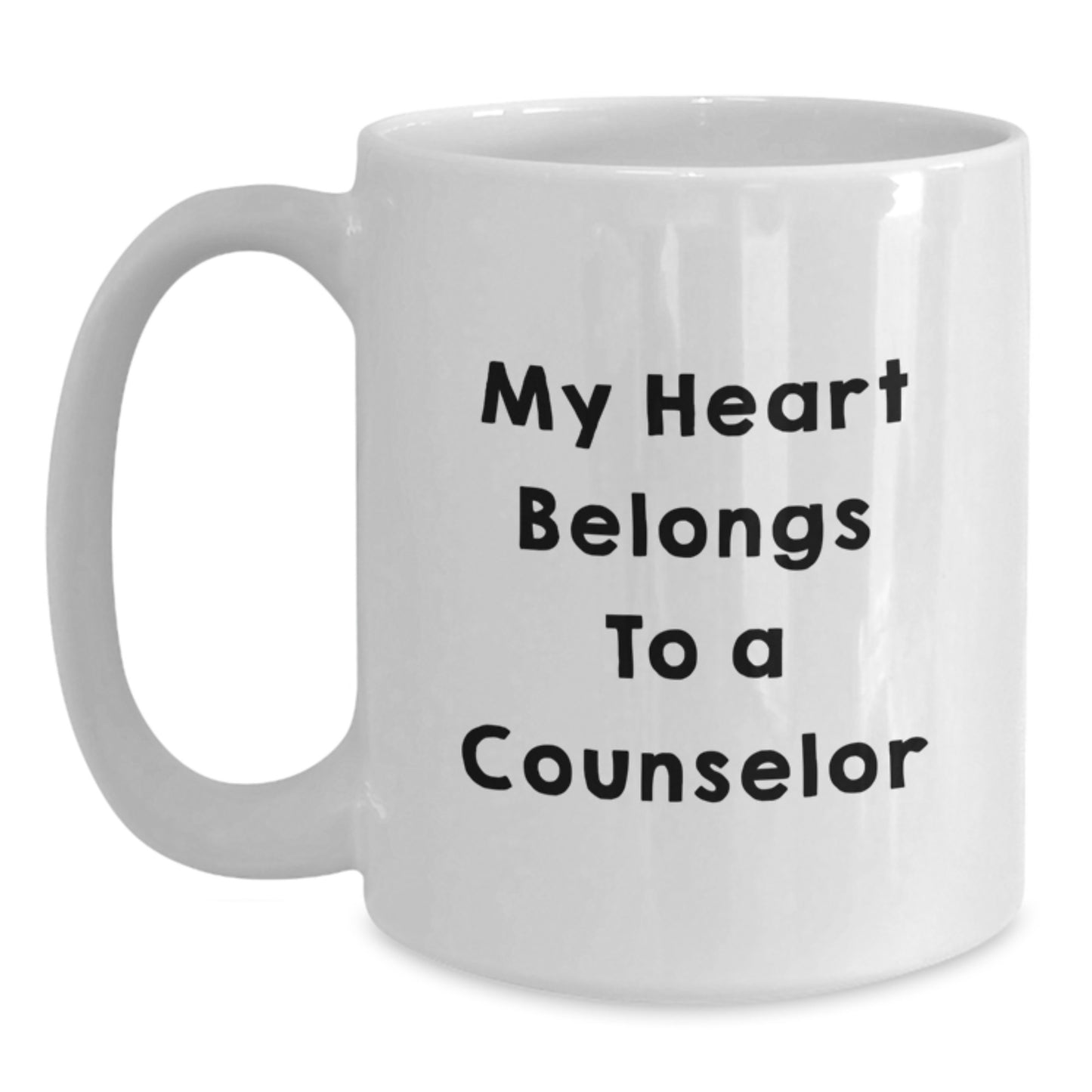 Funny Counselor Gifts from Family for Graduation Unique White Coffee Mug 'My Heart Belongs To A Counselor' - Main
