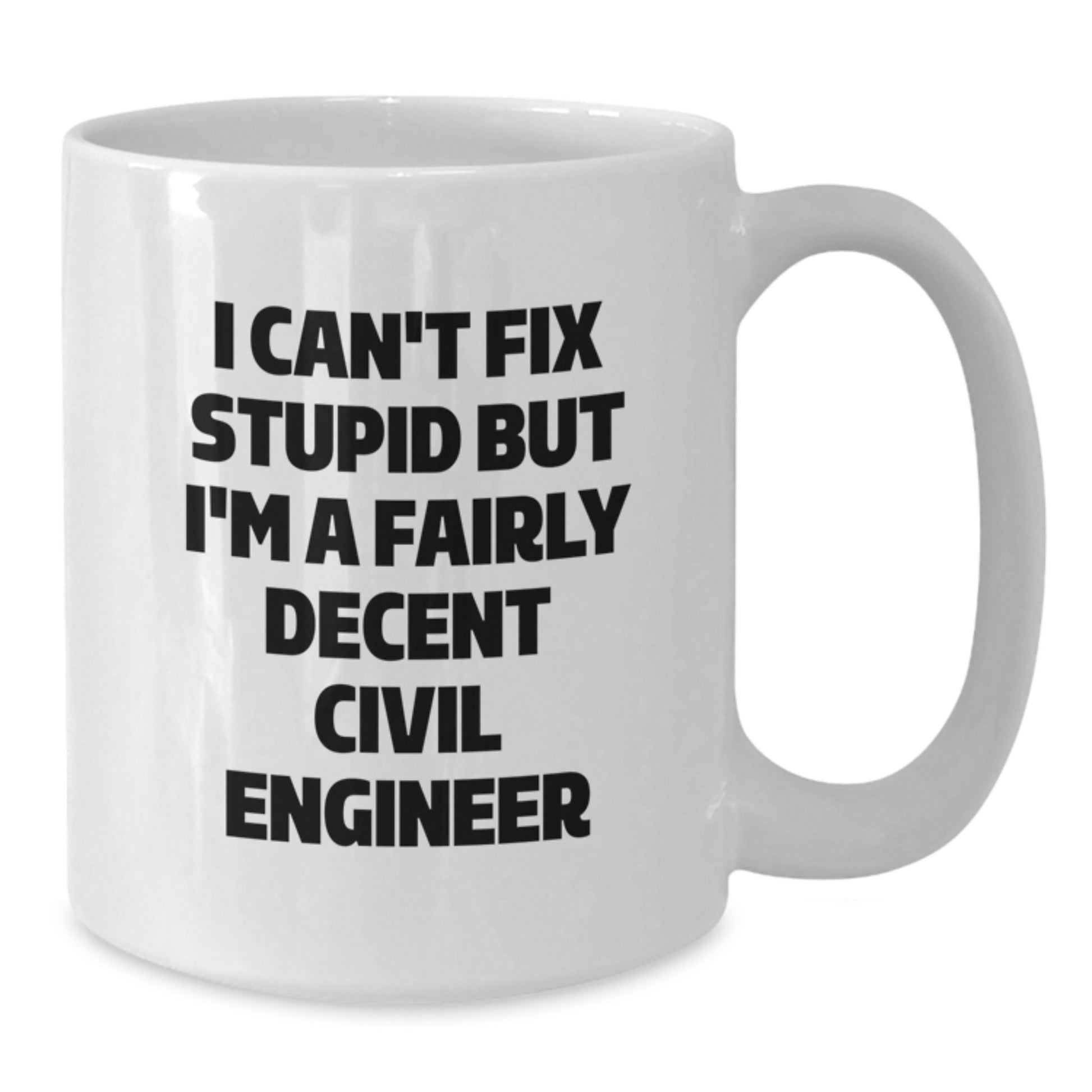 Funny Civil Engineer Gifts for Graduation - White Coffee Mug from Friends, 'I Can't Fix Stupid But I'm A Fairly Decent Civil Engineer' - Additional