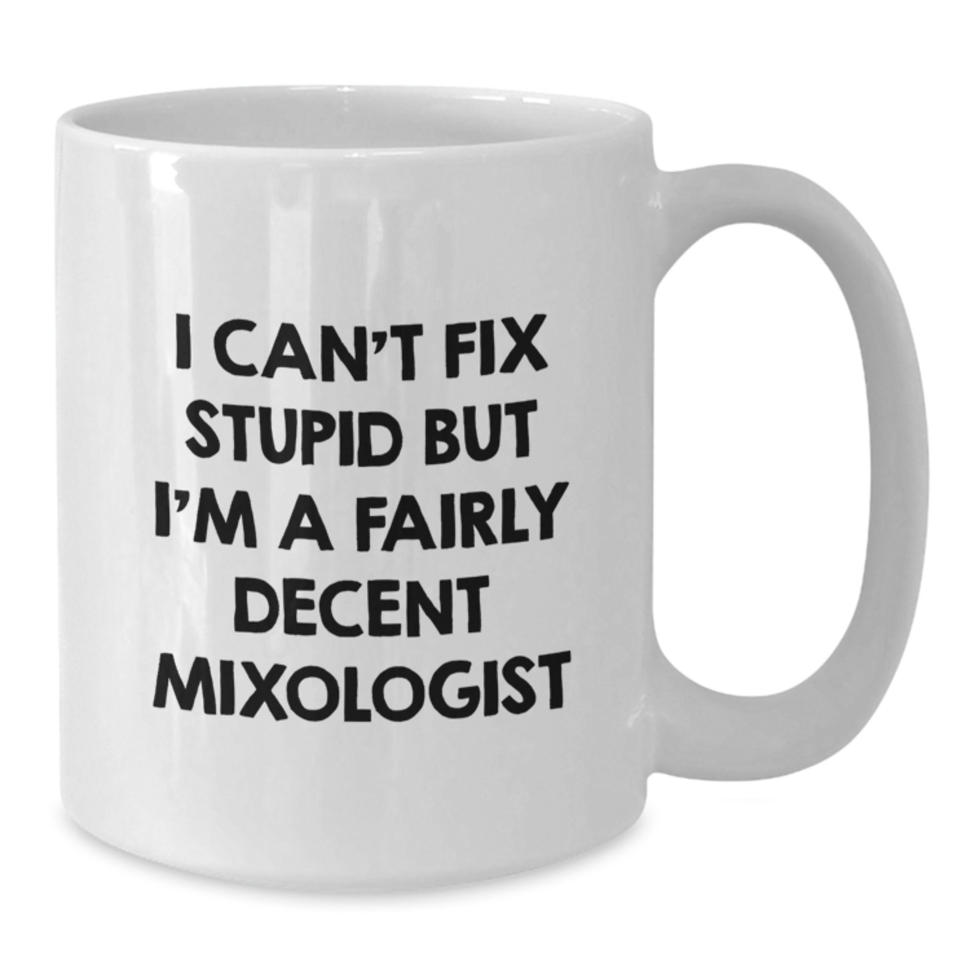 Funny Mixologist Gifts for Men from Friends, I Can't Fix Stupid But I'm A Fairly Decent Mixologist White Coffee Mug for Graduation Unique Gifts - Additional