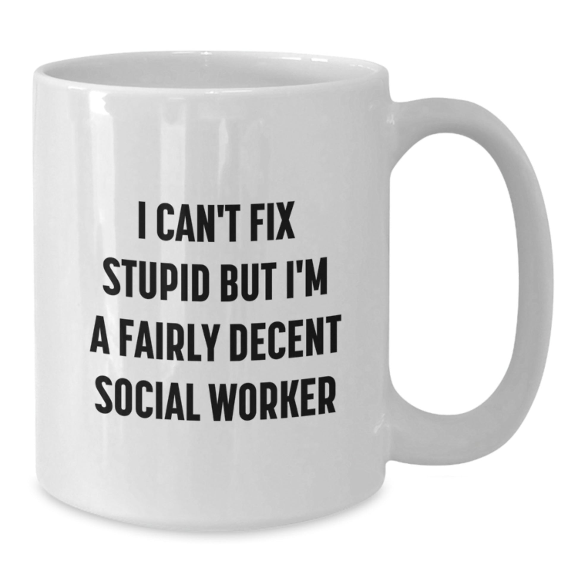 Funny Social Worker Gifts from Friends - I Can't Fix Stupid But I'm A Fairly Decent Social Worker White Coffee Mug for Graduation, Unique Mugs for Social Workers - Additional