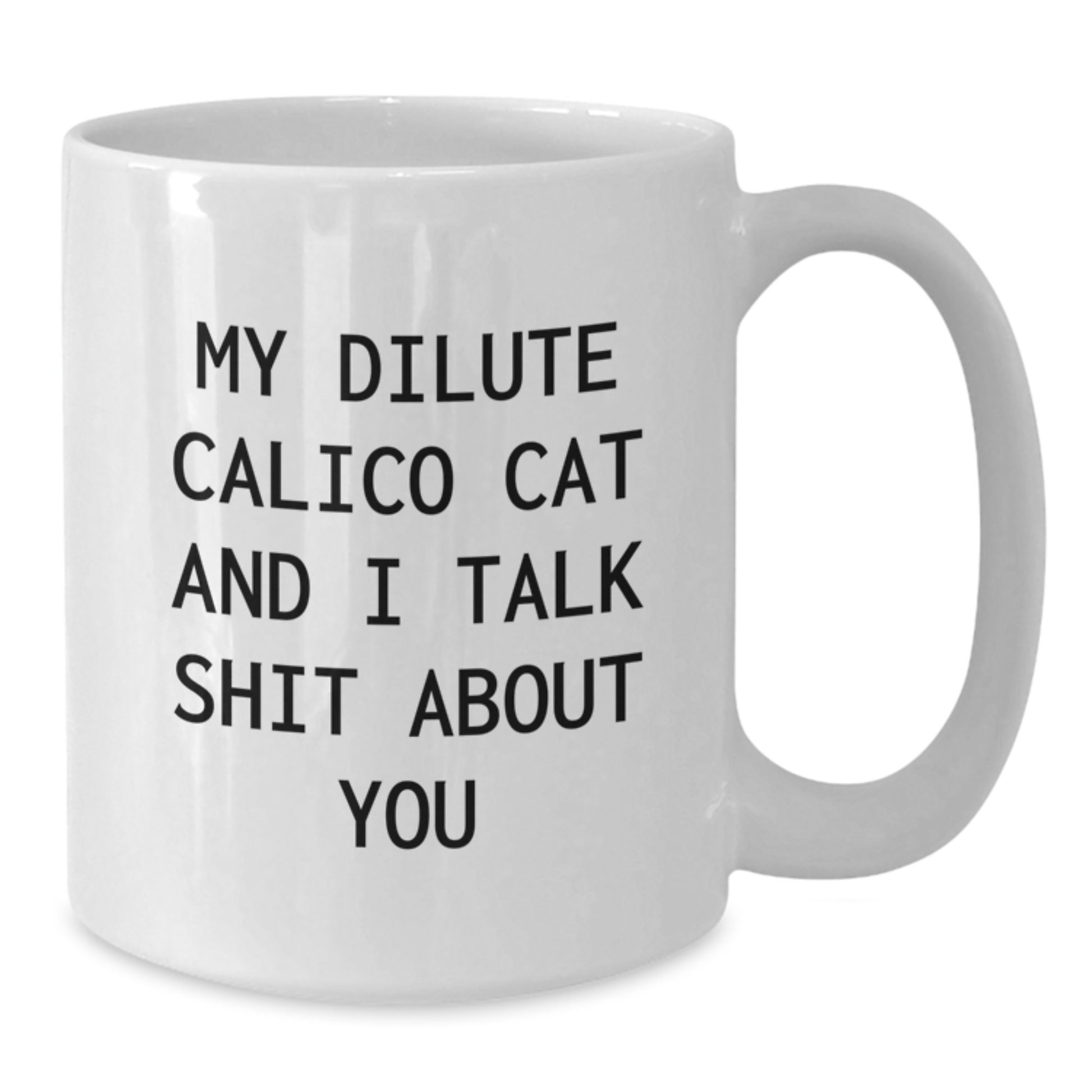 Unique Gifts from Friends for Dilute Calico Cat Lovers, Funny Dilute Calico Cat White Coffee Mugs, Valentine's Unique Gifts for Family, My Dilute Calico Cat And I Talk Shit About You Quote - Additional