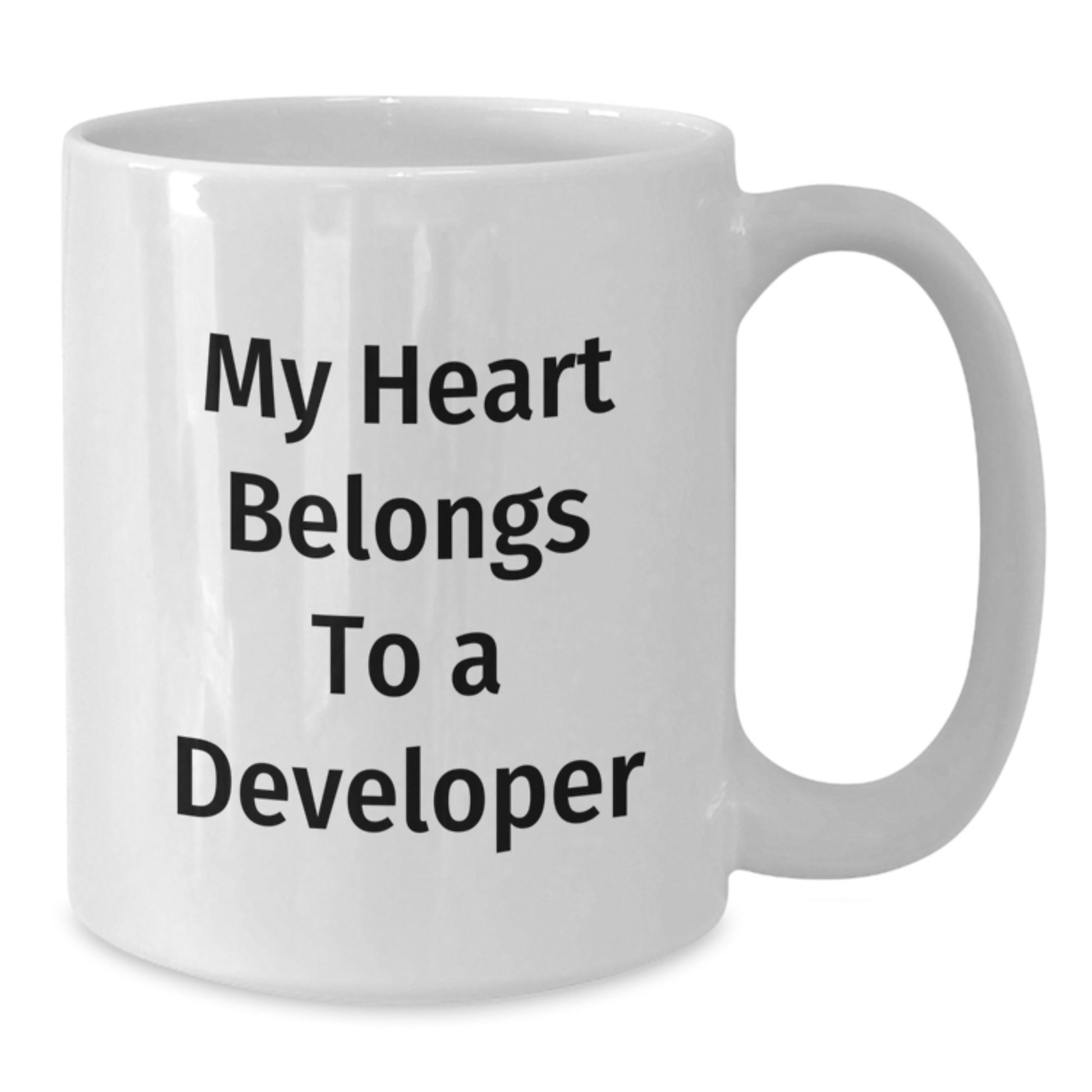 Funny Developer Gifts from Friends - White Coffee Mug for Birthday - 'My Heart Belongs To A Developer' - Additional