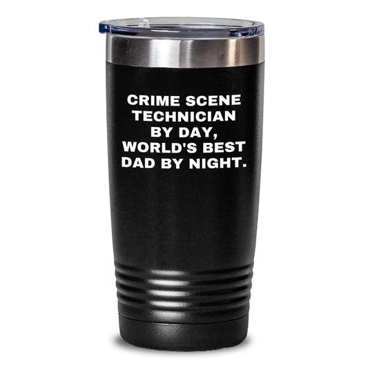 Funny Crime Scene Technician Gifts for Men, Birthday Unique Tumblers with Crime Scene Technician By Day, World's Best Dad By Night Quote, 20oz or 30oz Stainless Steel Tumblers, Gifts from Family - Main