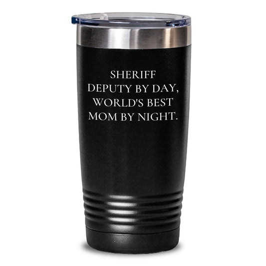 Funny Sheriff Deputy Gifts from Men - Sheriff Deputy By Day, World's Best Mom By Night. Unique Mother's Day Unique Gifts for Sheriff Deputy Friends - Main