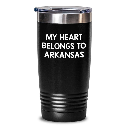 Funny Arkansas Quotes Tumbler, 'My Heart Belongs To Arkansas' Gifts from Friends and Family, Birthday Unique Presents for Men and Women - Main