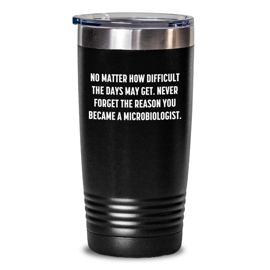 Funny Microbiologist Gifts from Men to Graduating Microbiologists - 'Never Forget Why You Became a Microbiologist' Tumbler, 20oz or 30oz Capacity, Stainless Steel/Powder Coating - Main