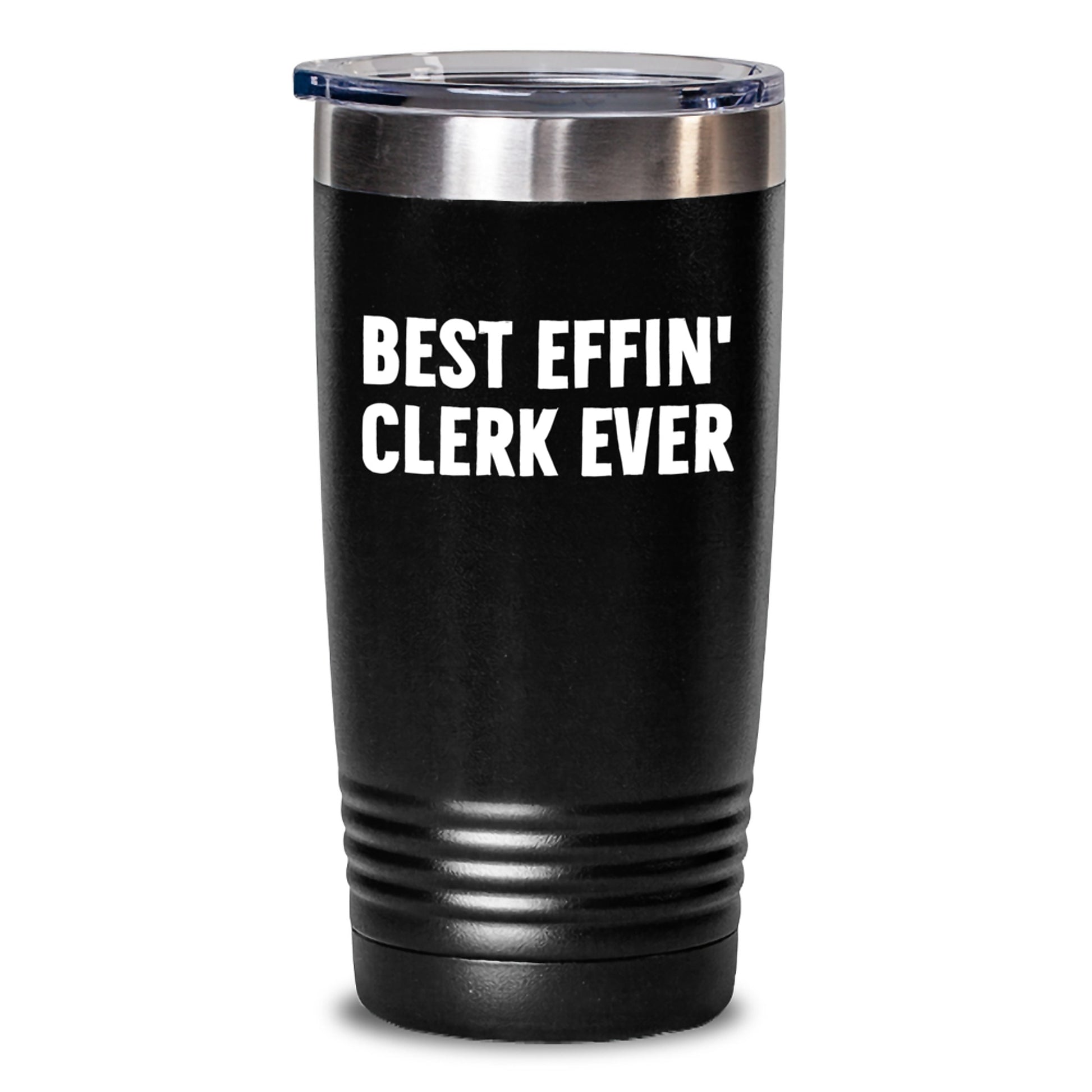 Funny Clerk Gifts, Birthday Unique Tumblers for Men, Best Effin' Clerk Ever Stainless Steel Insulated Gift, Funny Coworker Presents - Main