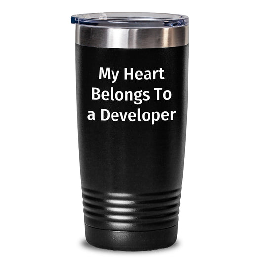 Funny Developer Quotes Gifts from Friends to Developer Men Birthday Unique Tumblers, 'My Heart Belongs To A Developer' Funny Tumbler, 20oz-30oz Vacuum Insulated Tumbler for Developer - Main