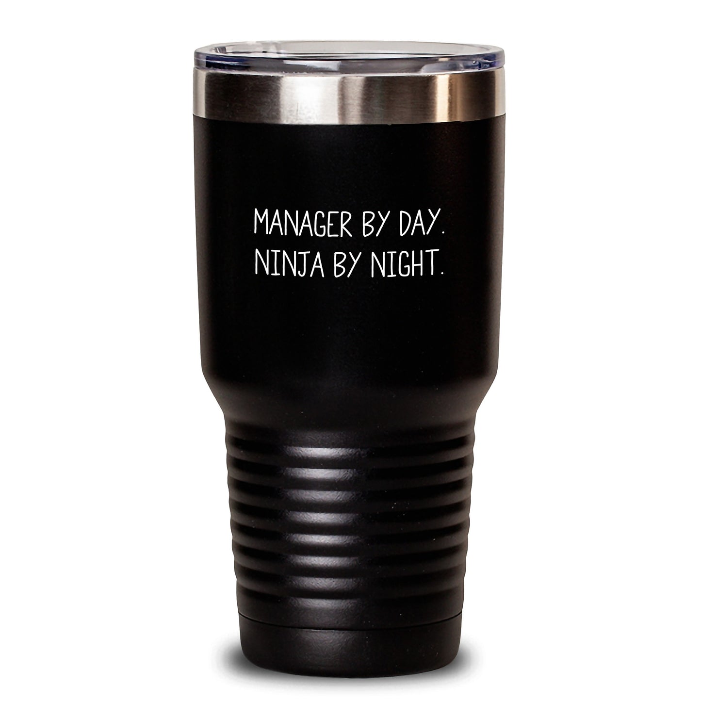 Manager Gifts for Christmas, Funny Quote Tumbler, 'Manager By Day. Ninja By Night.' Black 20oz or 30oz - Main