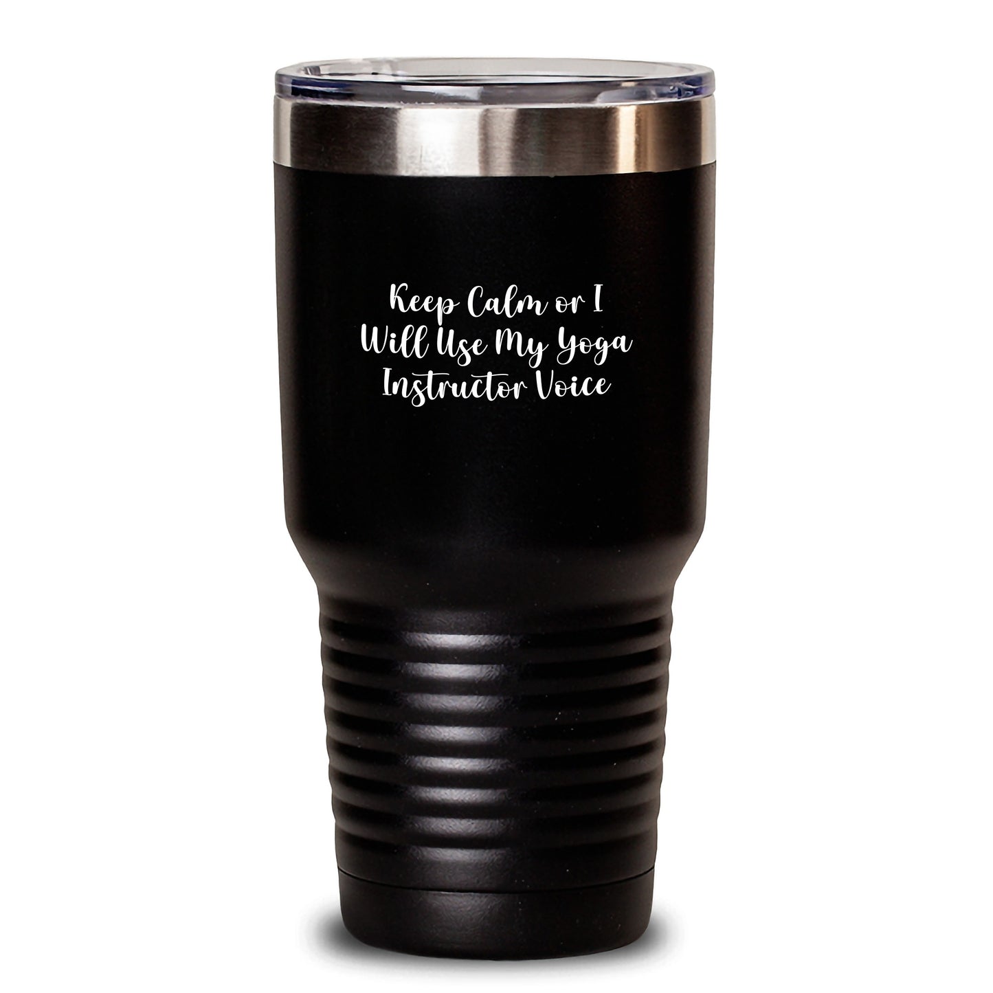 Funny Yoga Instructor Gifts for Women Keep Calm or I Will Use My Yoga Instructor Voice 20oz/30oz Stainless Steel Tumbler Christmas Unique Gifts from Friends - Main